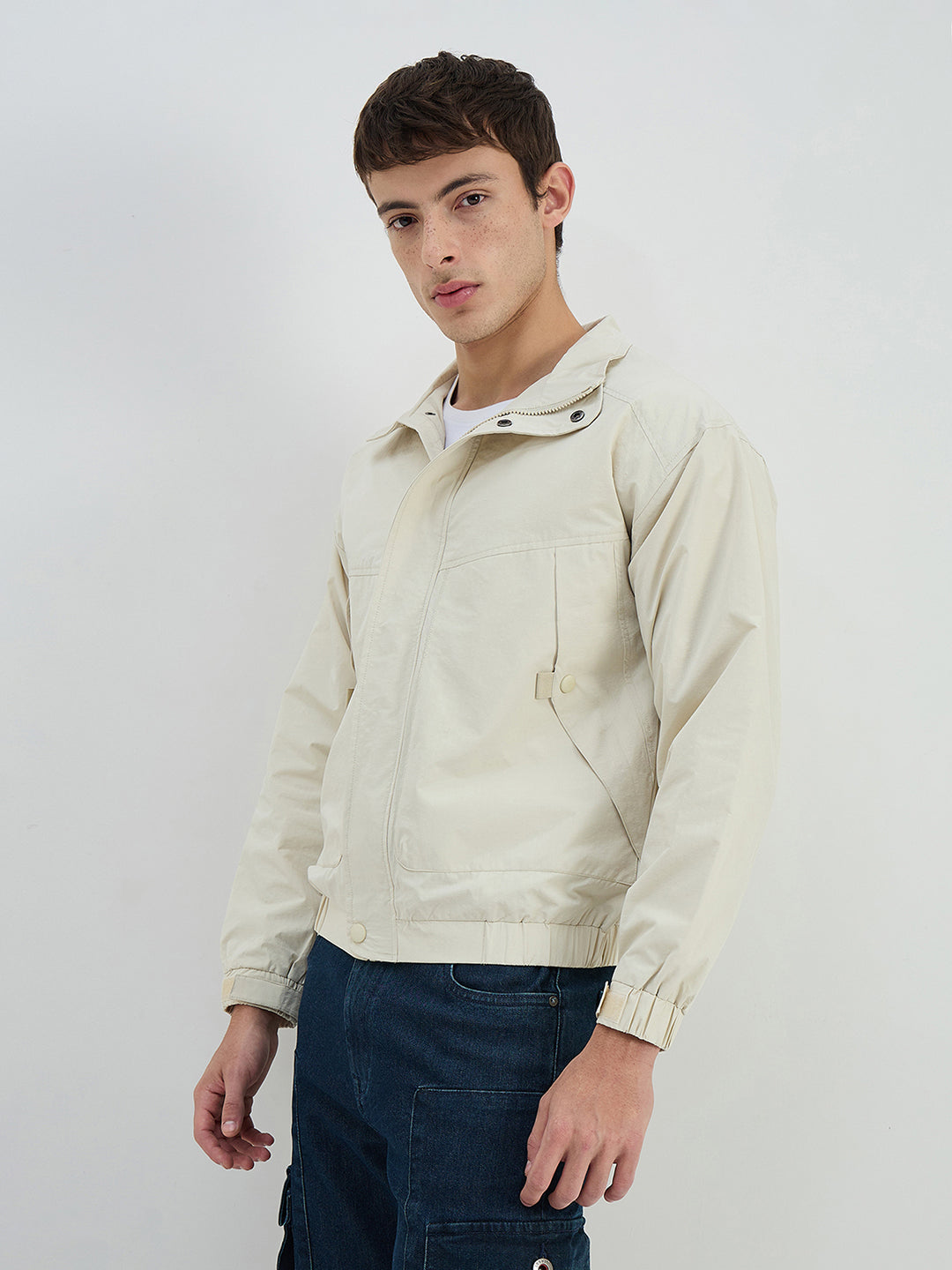 Iconic Men Beige Solid Collared Jacket