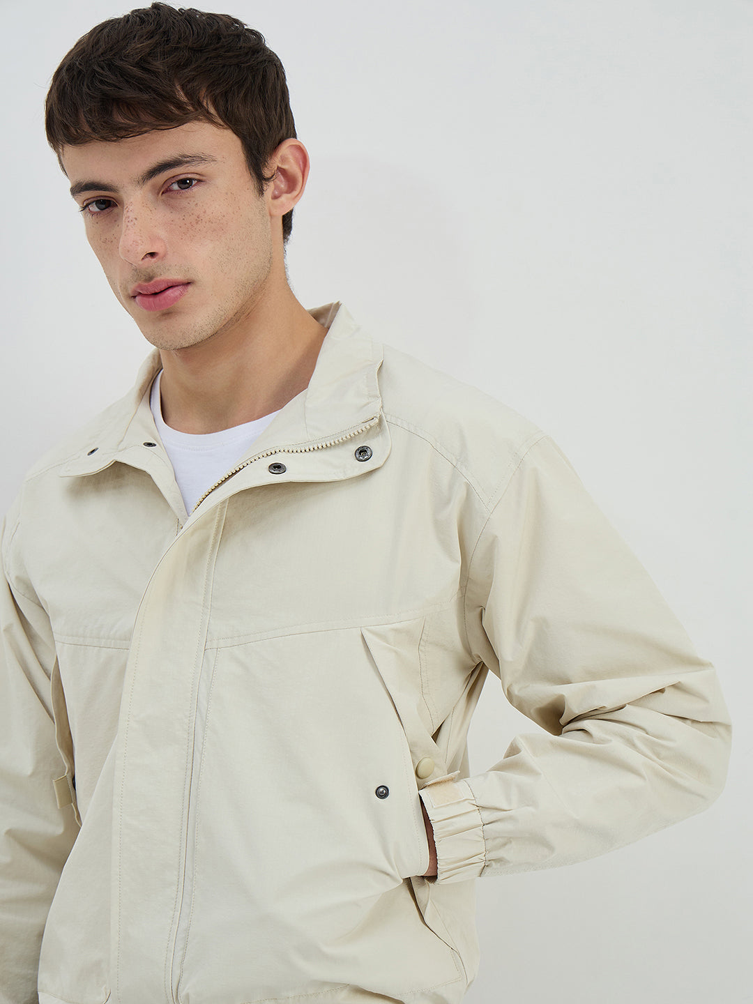 Iconic Men Beige Solid Collared Jacket
