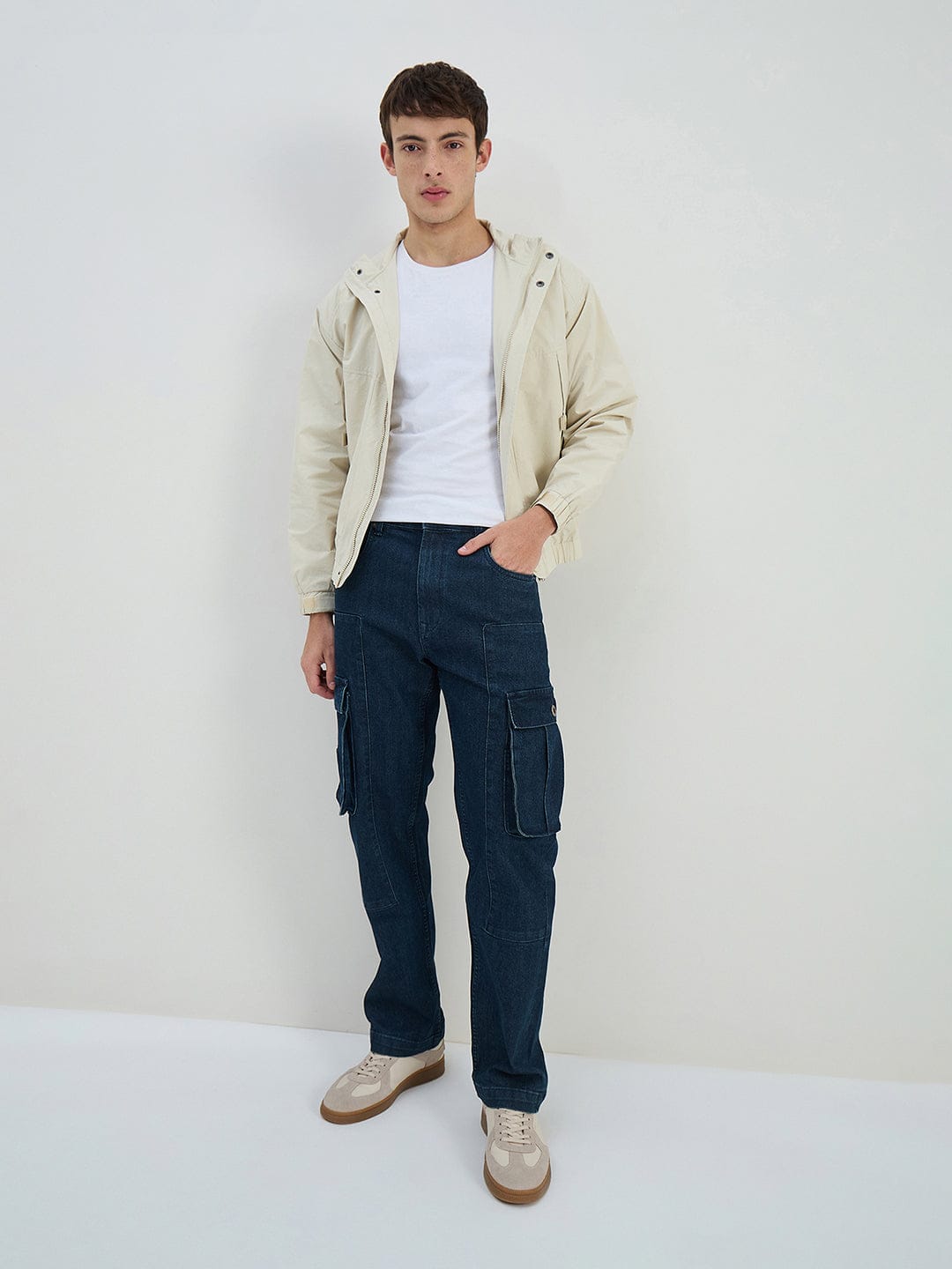 Iconic Men Beige Solid Collared Jacket