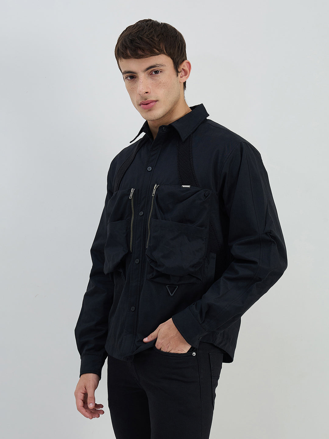Iconic Men Regular Fit Black Solid Jacket