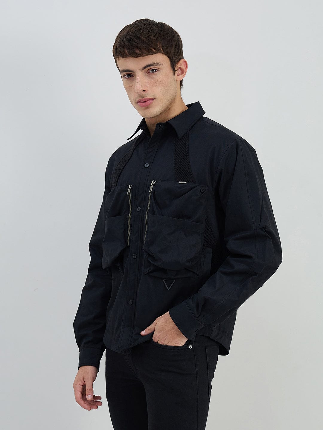Iconic Men Regular Fit Black Solid Jacket