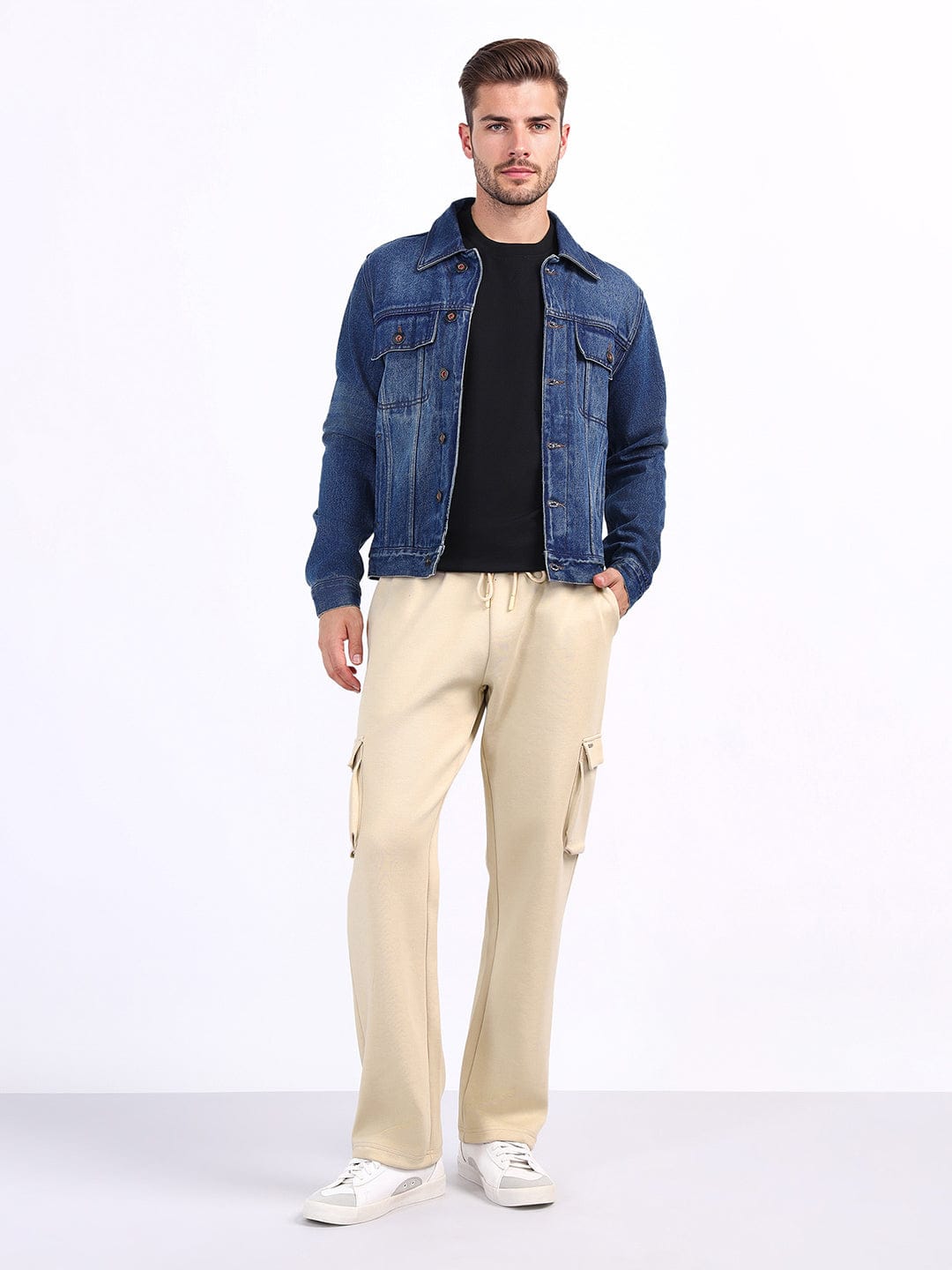 Iconic Men Beige Relaxed Fit Coloublocked Sweatpant