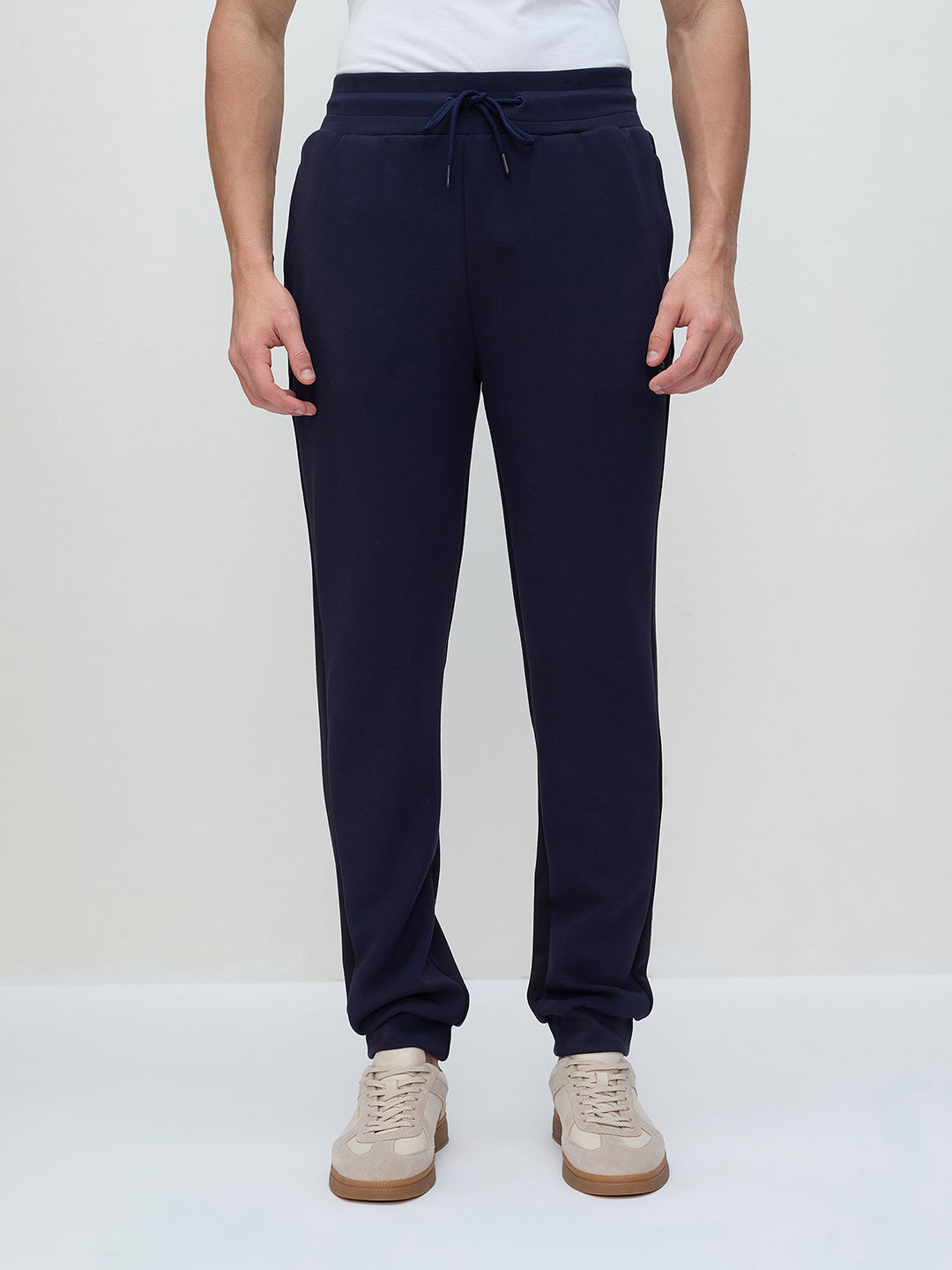 ICONIC Men Navy Blue Silicon Transfer Relaxed Fit Sweatpant