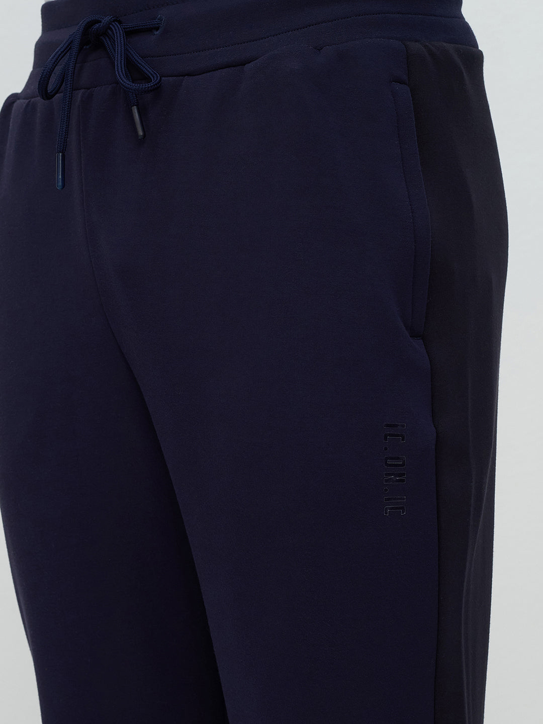 ICONIC Men Navy Blue Silicon Transfer Relaxed Fit Sweatpant