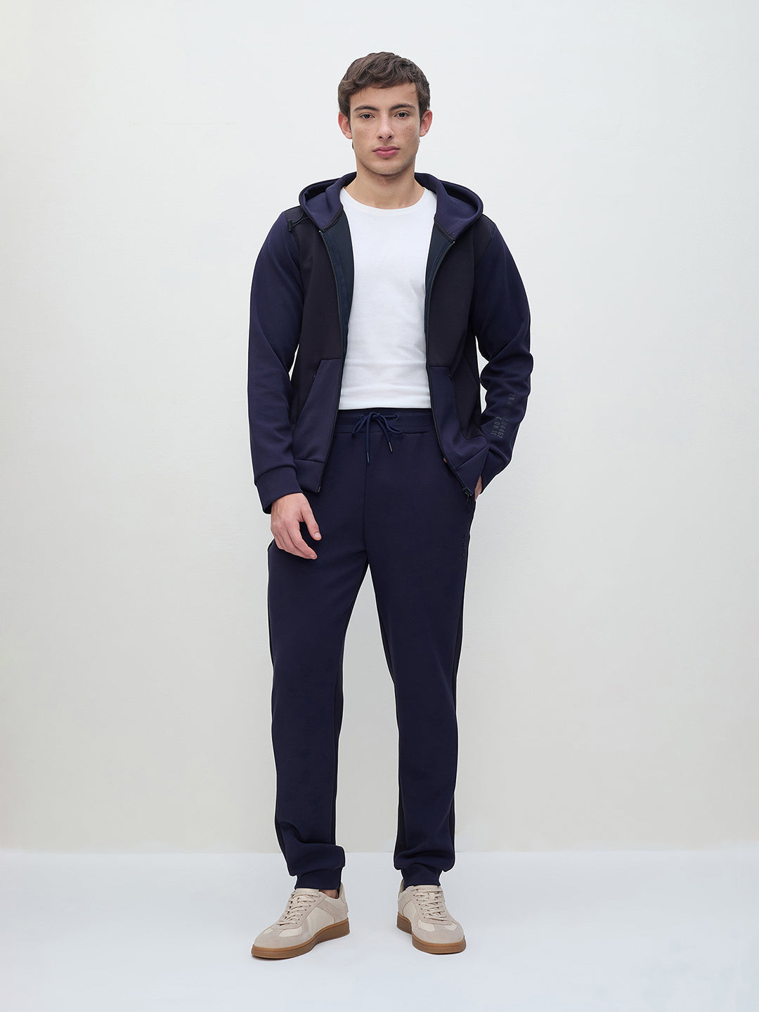 ICONIC Men Navy Blue Silicon Transfer Relaxed Fit Sweatpant