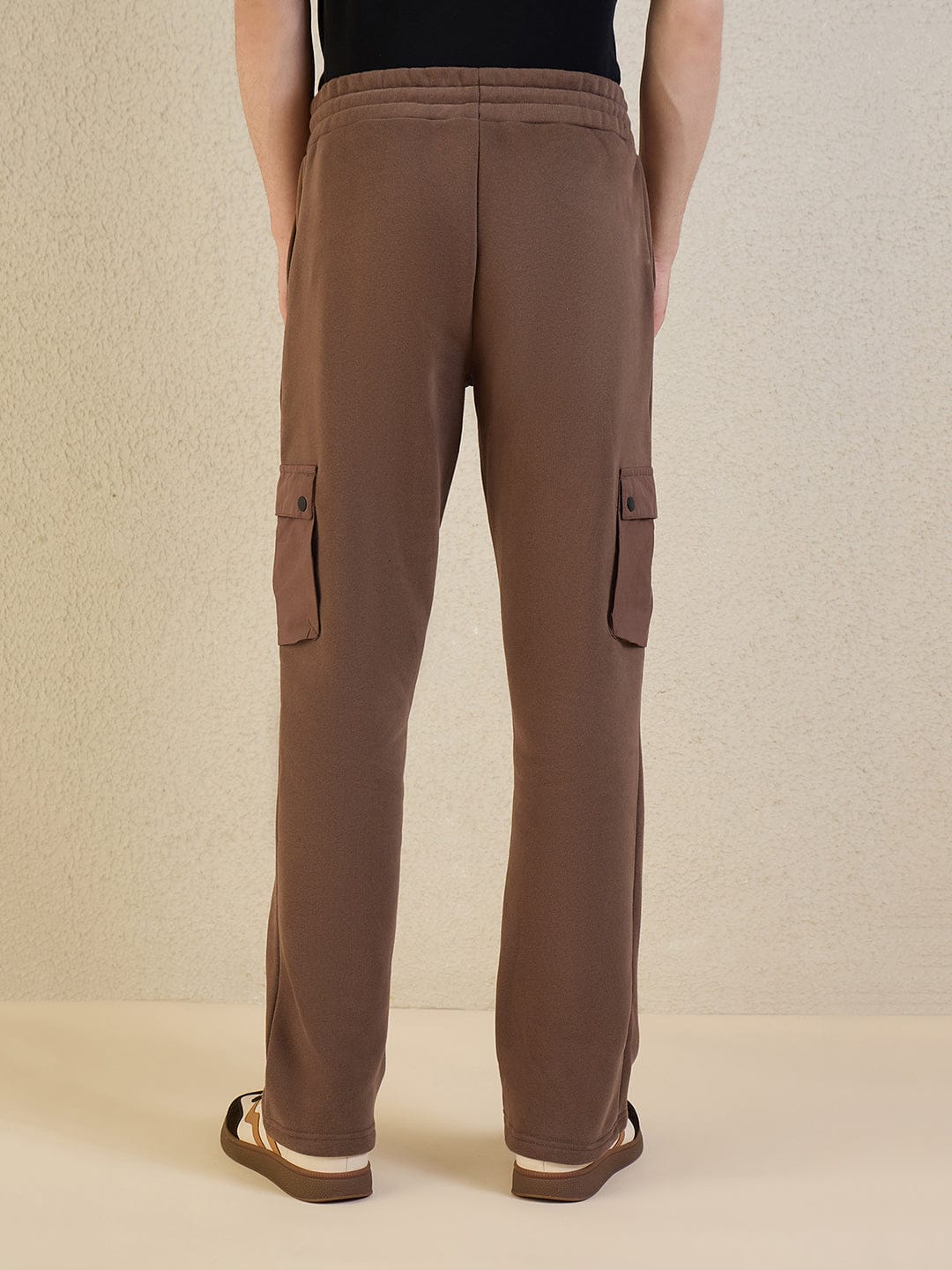 Iconic Men Brown Solid Pure Cotton Cargo Fit Sweat Pant