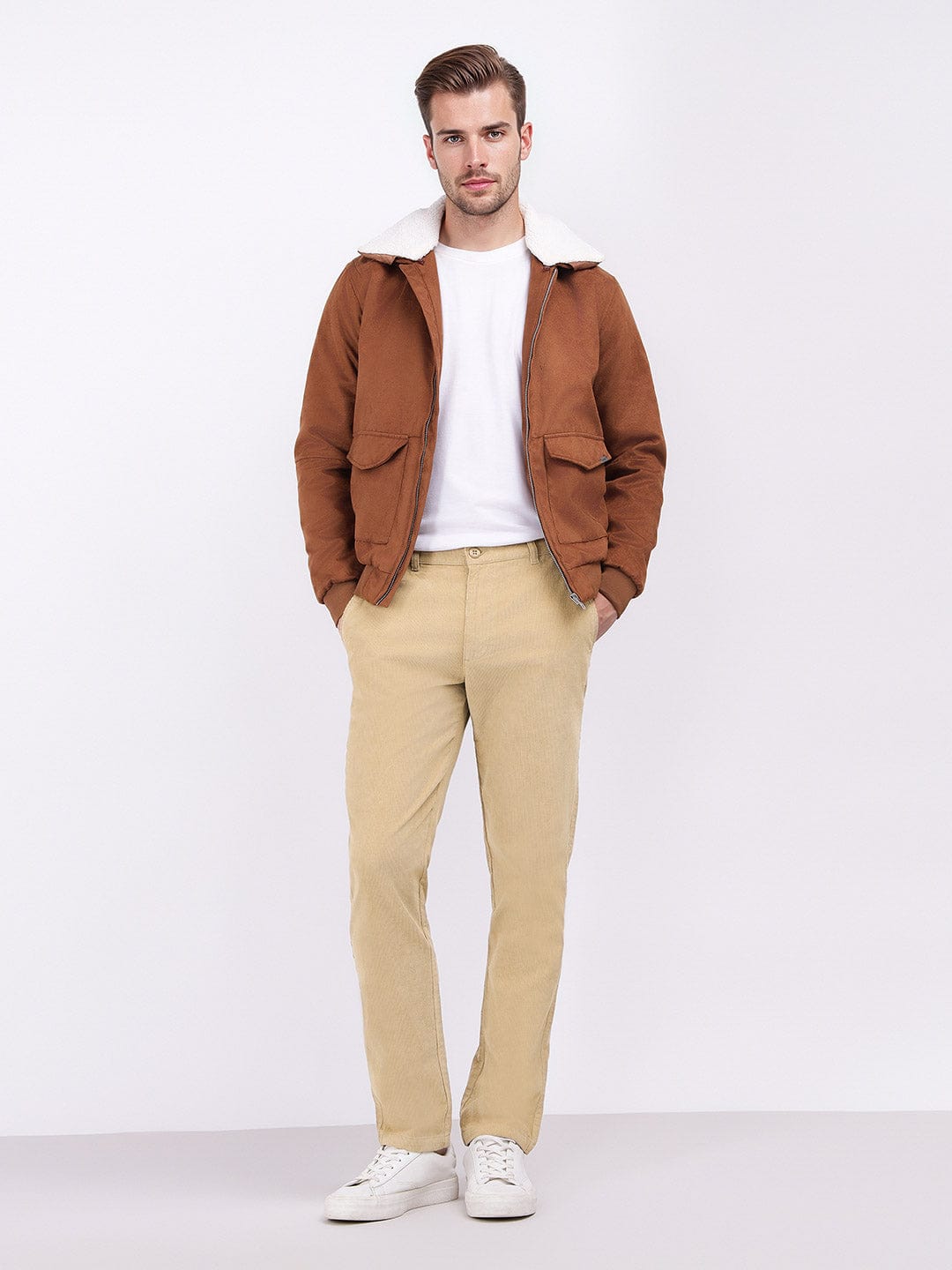 Iconic Men Beige Regular Fit Solid Trouser