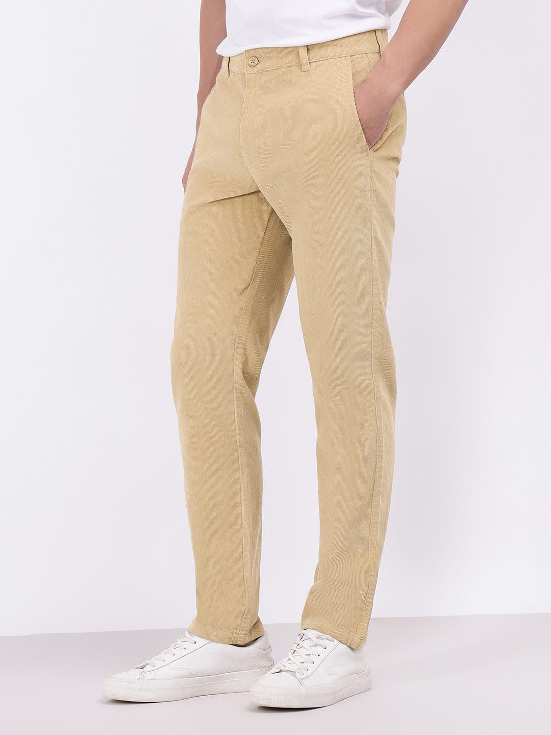 Iconic Men Beige Regular Fit Solid Trouser