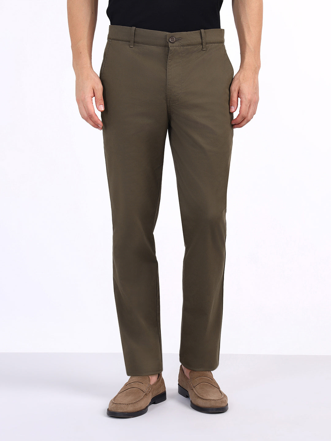Iconic Men Green Regular Fit Solid Trouser