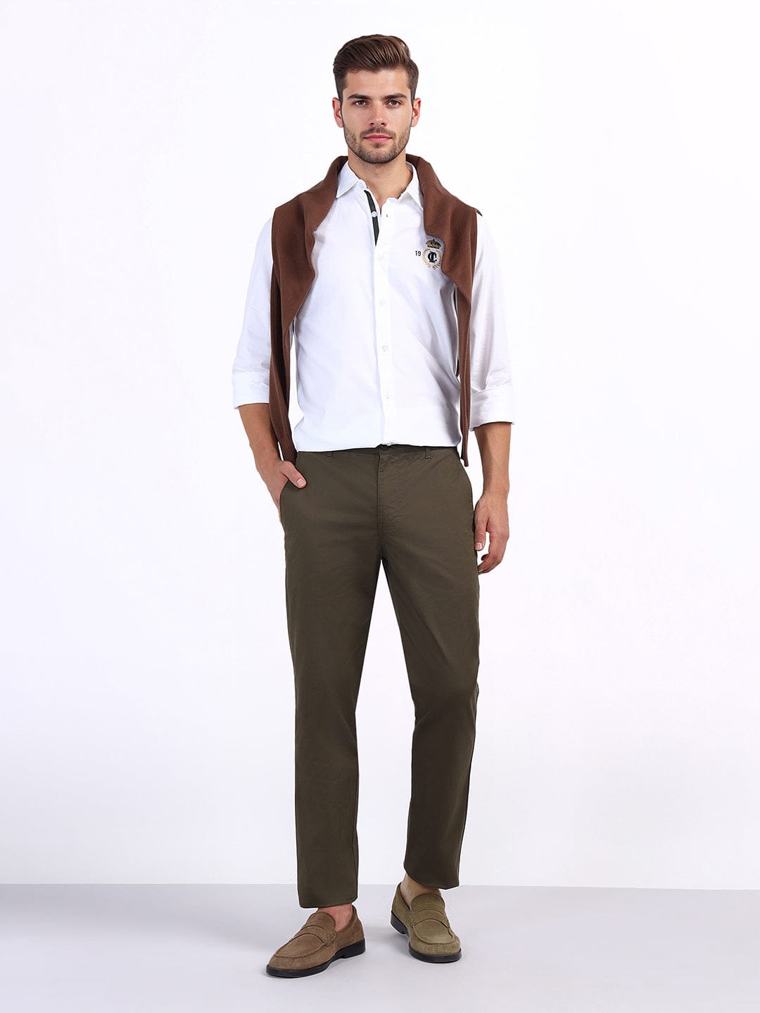 Iconic Men Green Regular Fit Solid Trouser