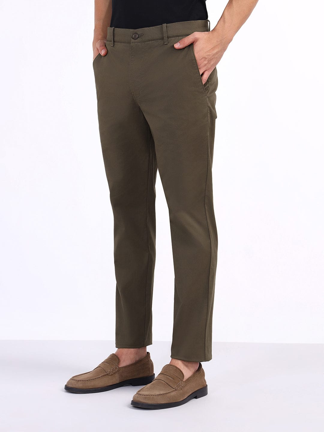 Iconic Men Green Regular Fit Solid Trouser