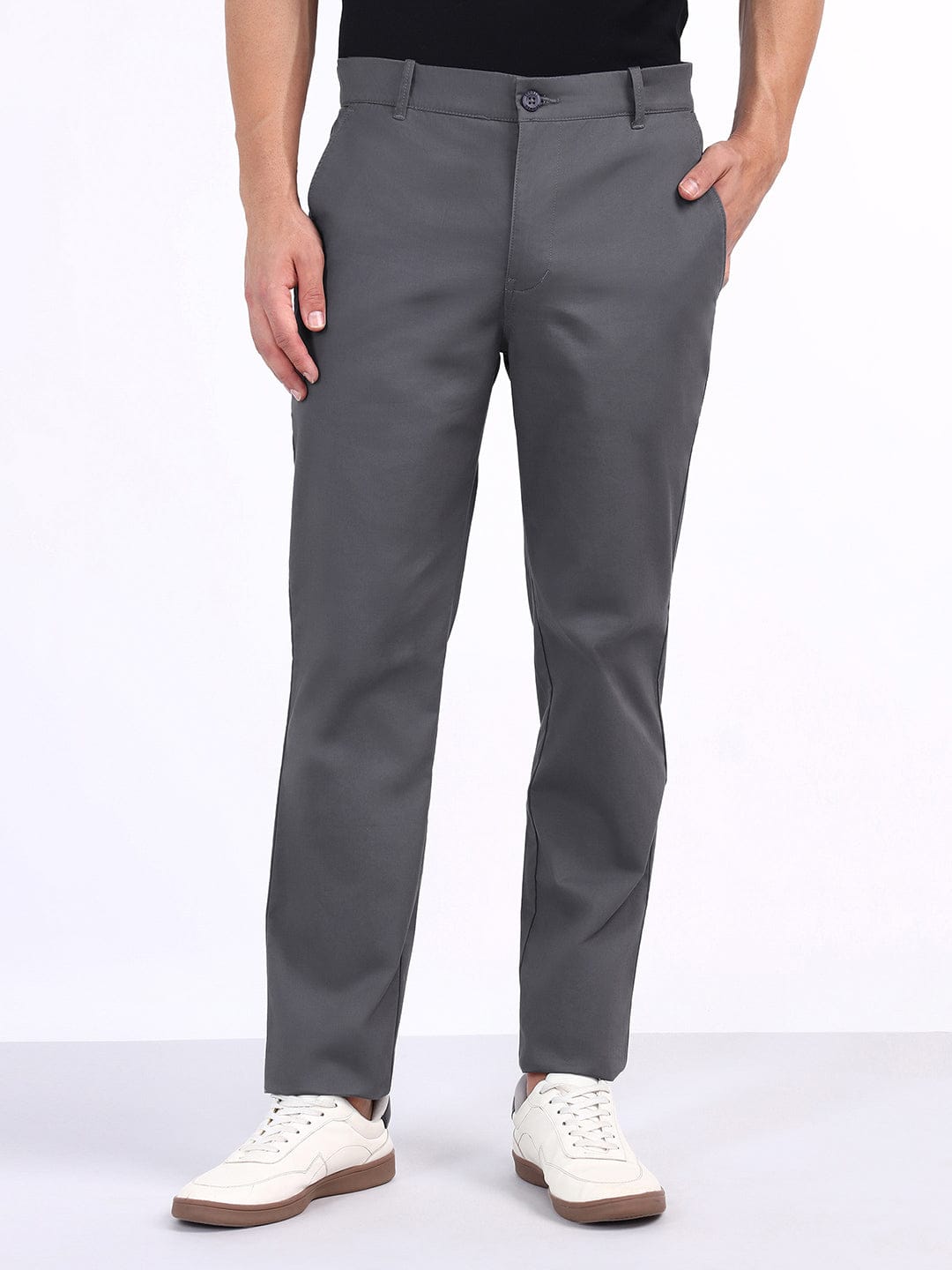 Iconic Men Grey Regular Fit Solid Trouser