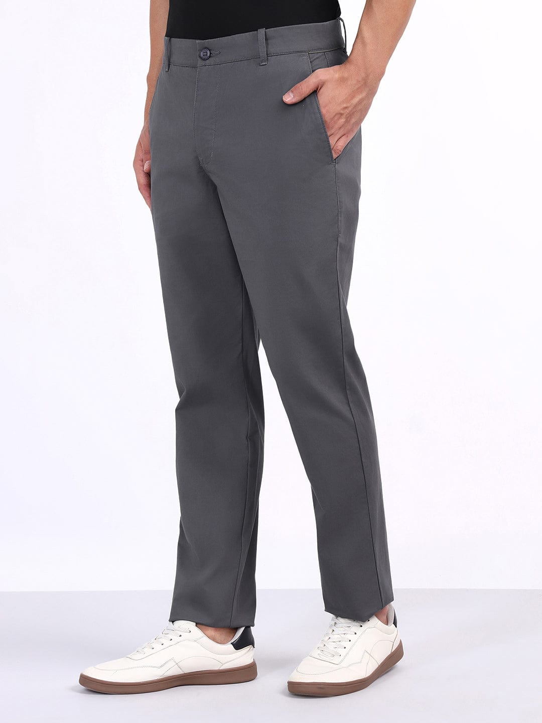 Iconic Men Grey Regular Fit Solid Trouser