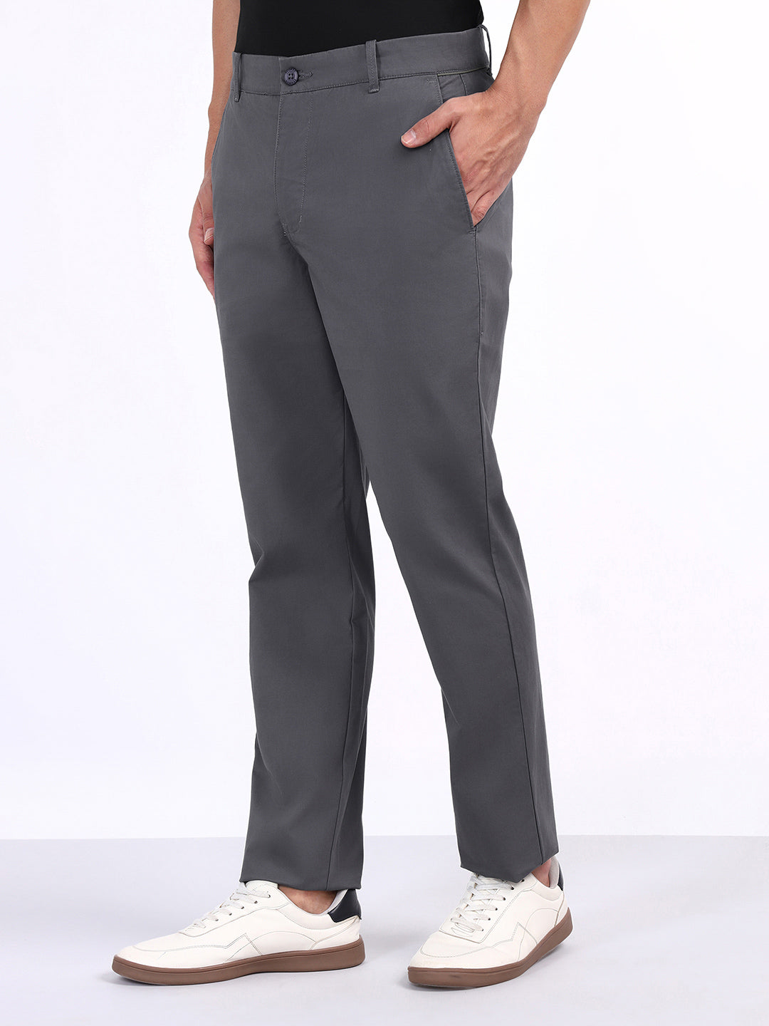 Iconic Men Grey Regular Fit Solid Trouser