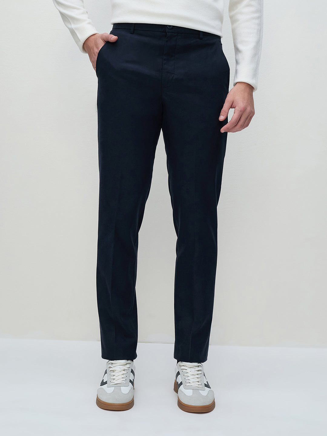 ICONIC Men Blue Regular Fit Flat Front Trouser
