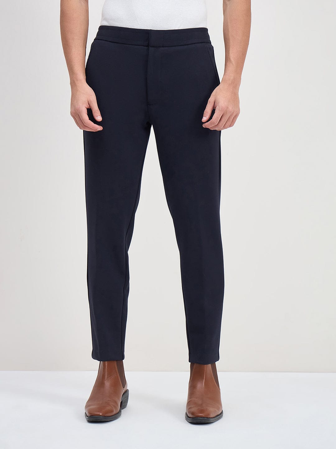 ICONIC Men Navy Blue Regular Fit Trouser