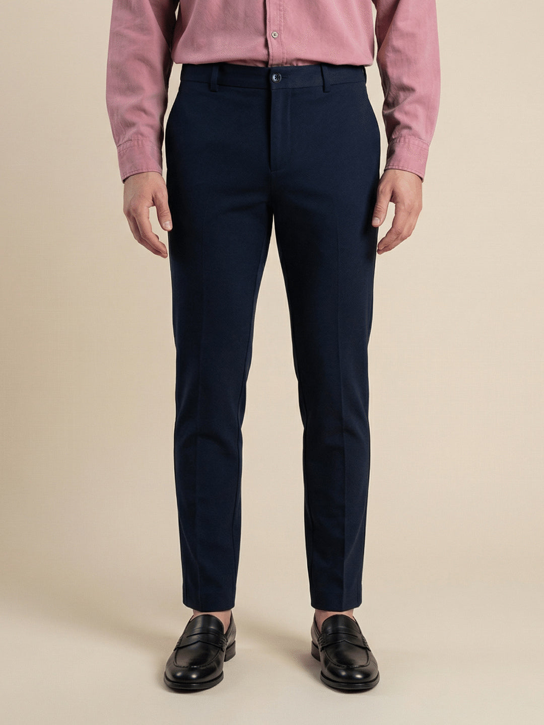Iconic Men Navy Blue Solid Regular Fit Trouser