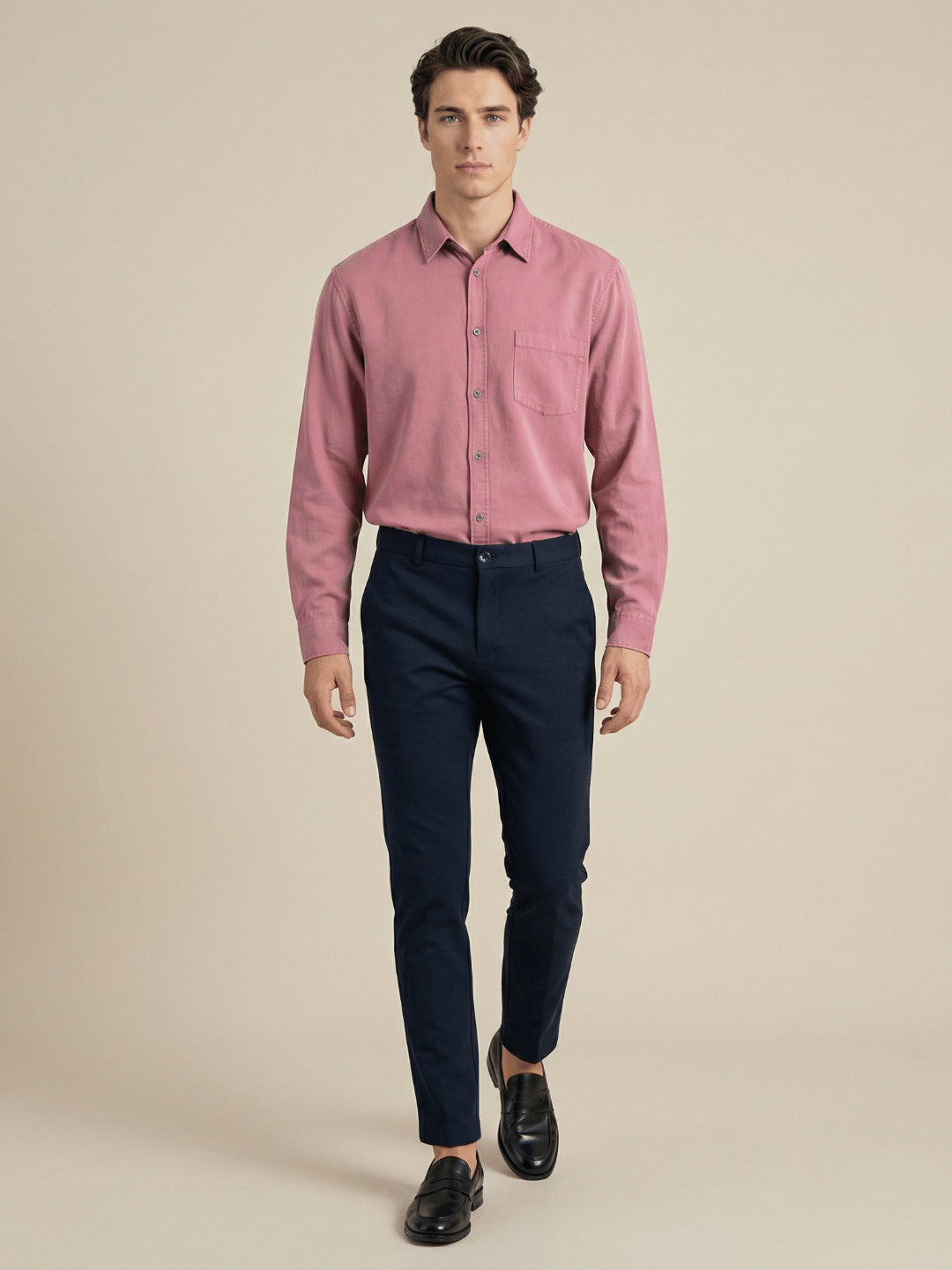 Iconic Men Navy Blue Solid Regular Fit Trouser