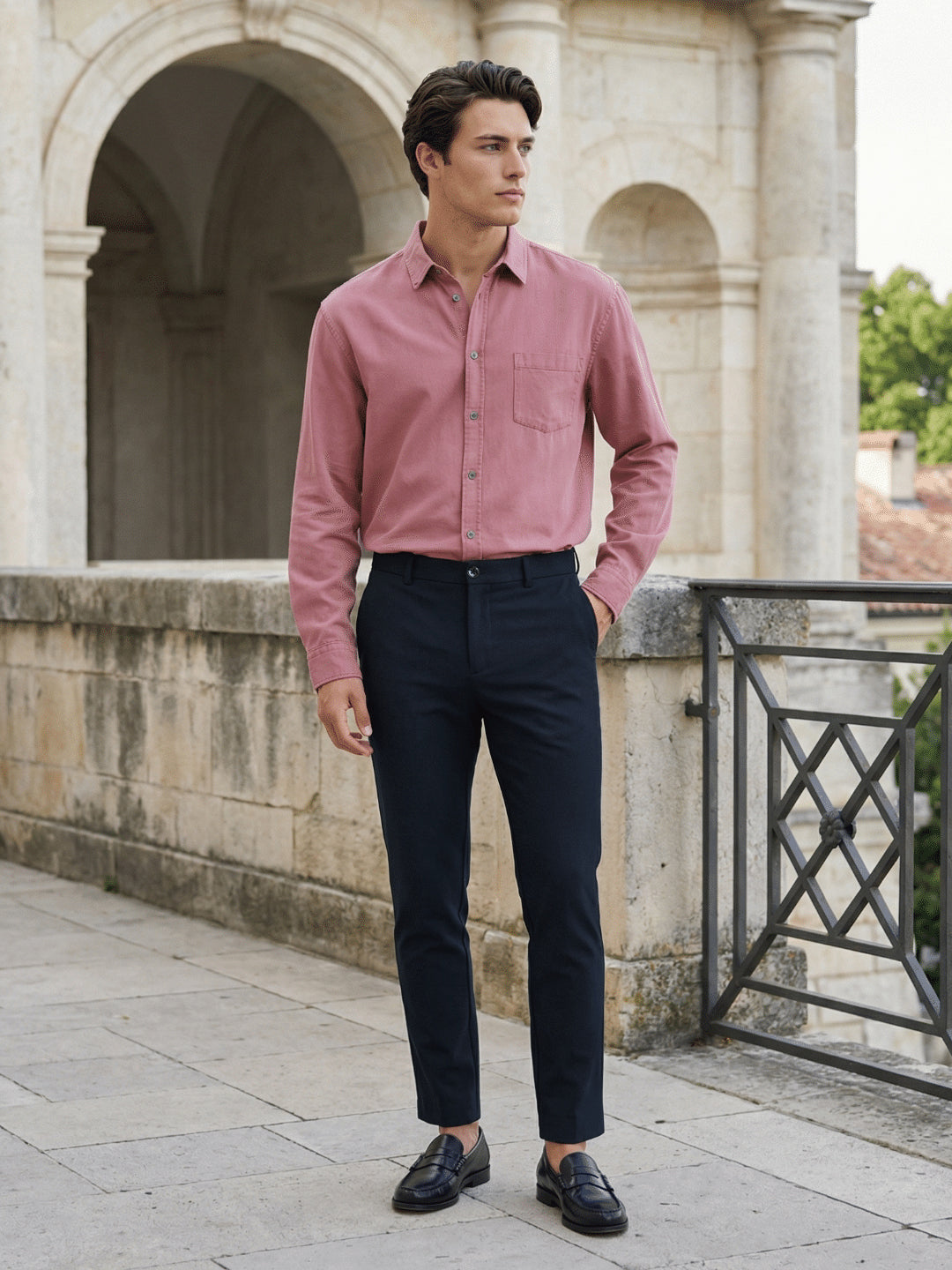 blue dress pants pink shirt Formal Pant Shop Iconic Men Navy Blue Solid Regular Fit Trouser Online 34 Everyday Realisation Par The Christy Colour:BLACK AND PINK