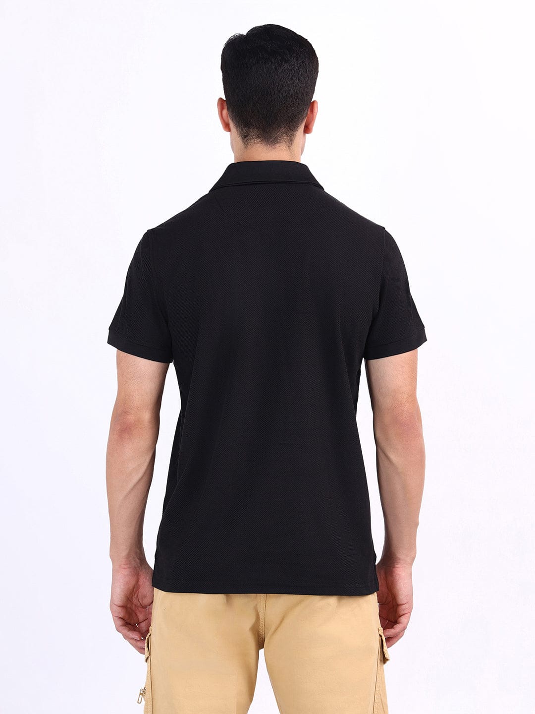 Iconic Men Black Textured Polo Tshirt