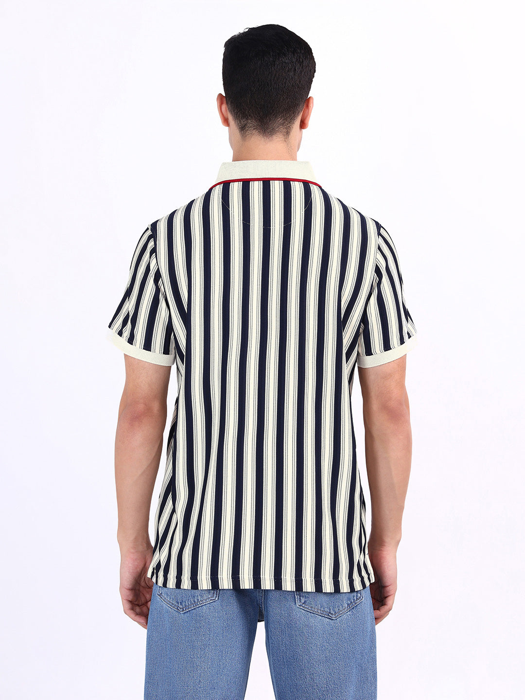 Iconic Men Blue Striped Polo Tshirt