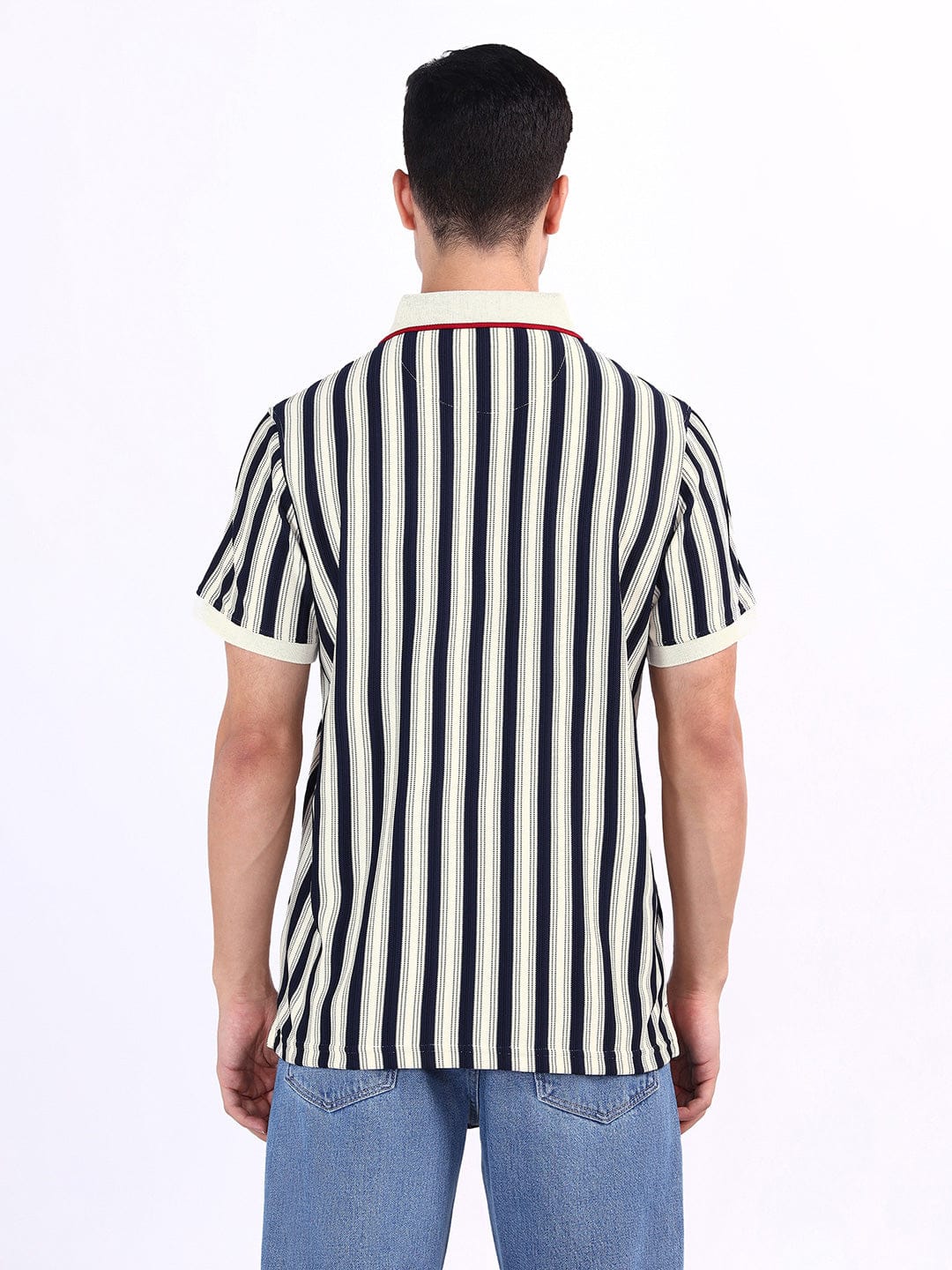 Iconic Men Blue Striped Polo Tshirt