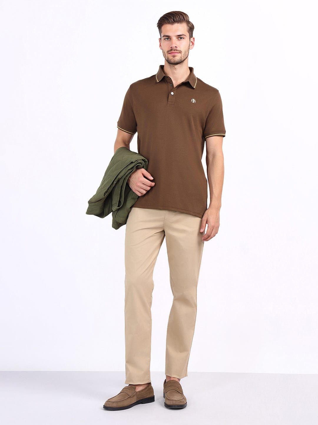 Iconic Men Brown Solid Polo Tshirt