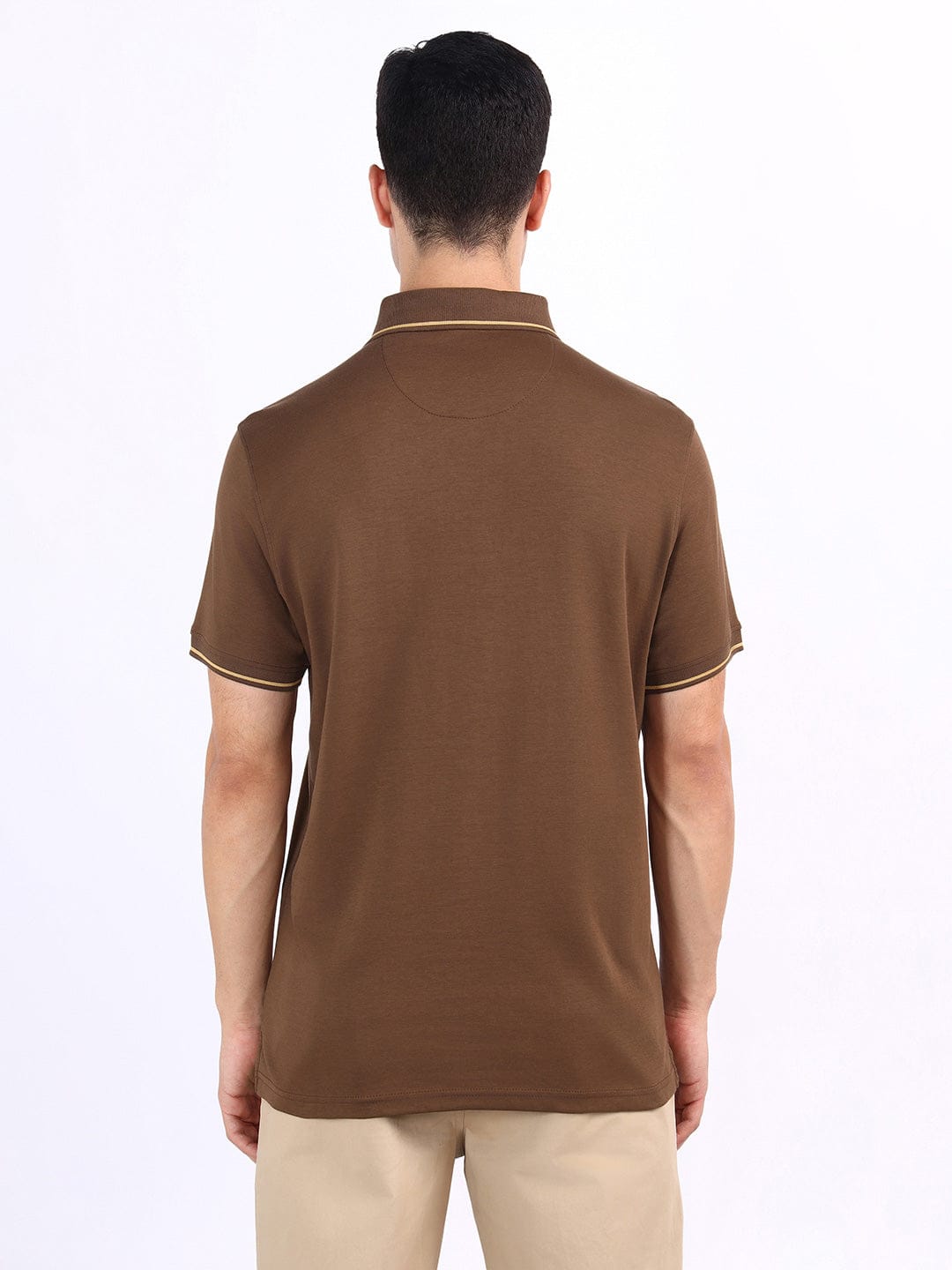 Iconic Men Brown Solid Polo Tshirt
