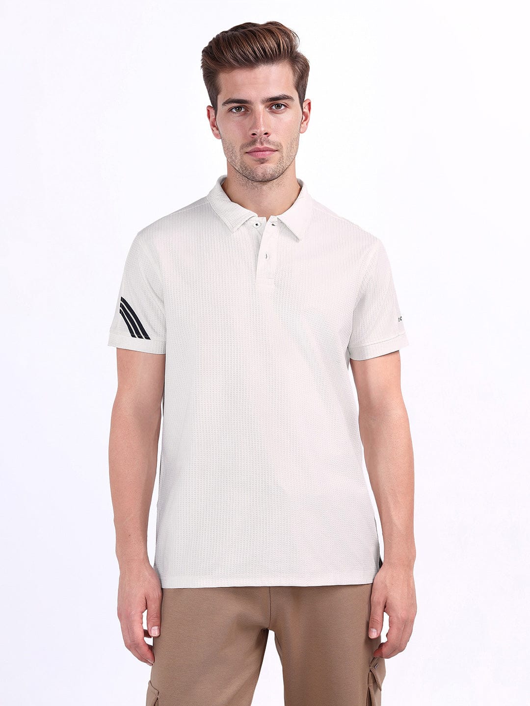 Iconic Men White Textured Polo Tshirt