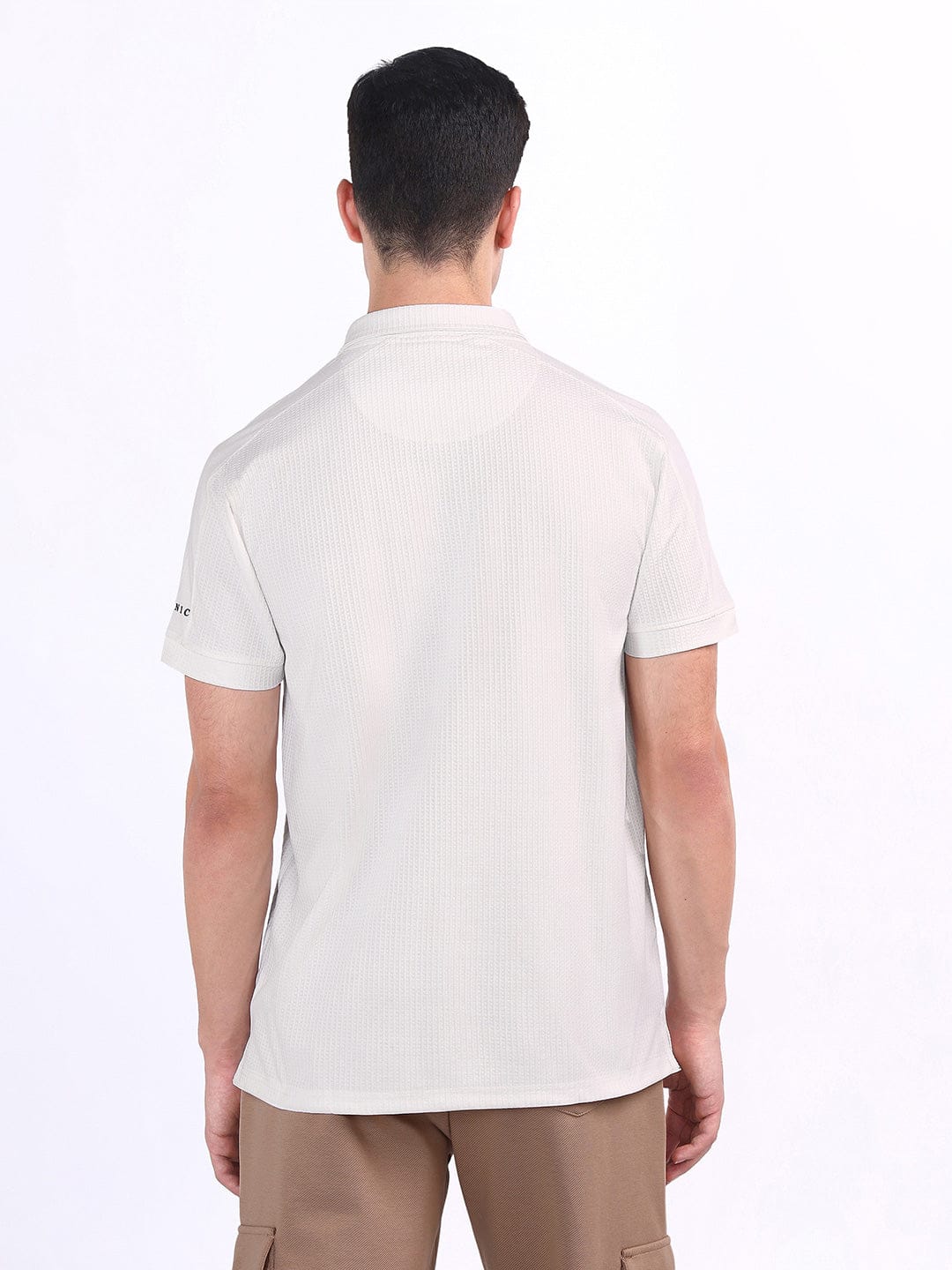 Iconic Men White Textured Polo Tshirt