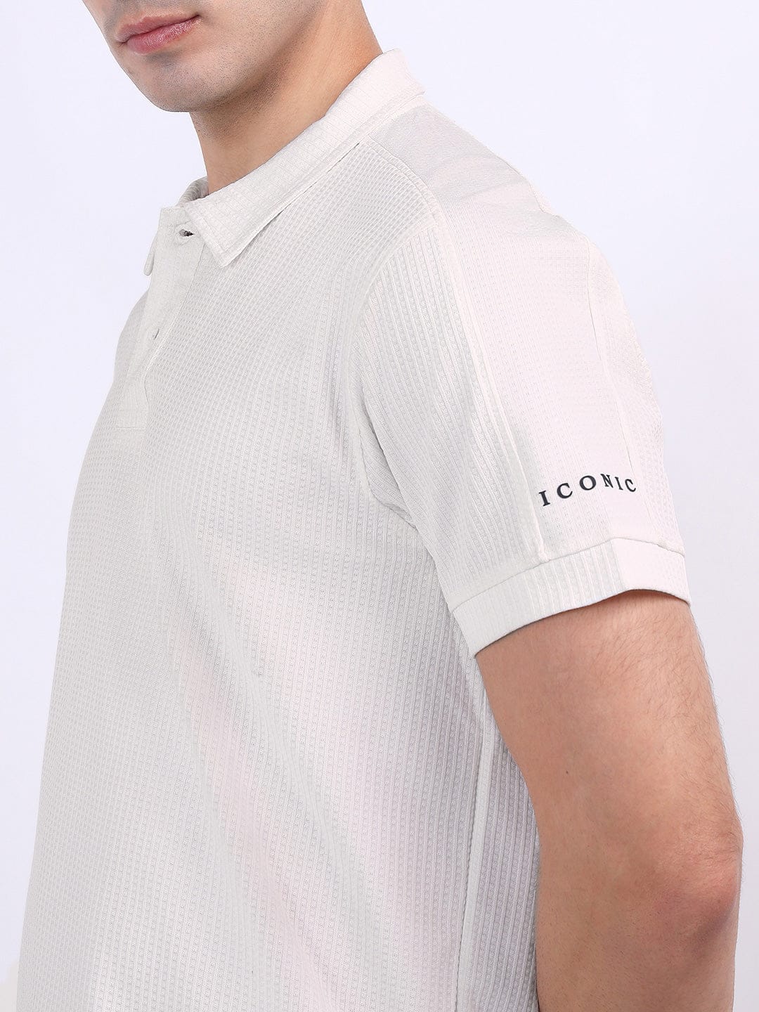 Iconic Men White Textured Polo Tshirt