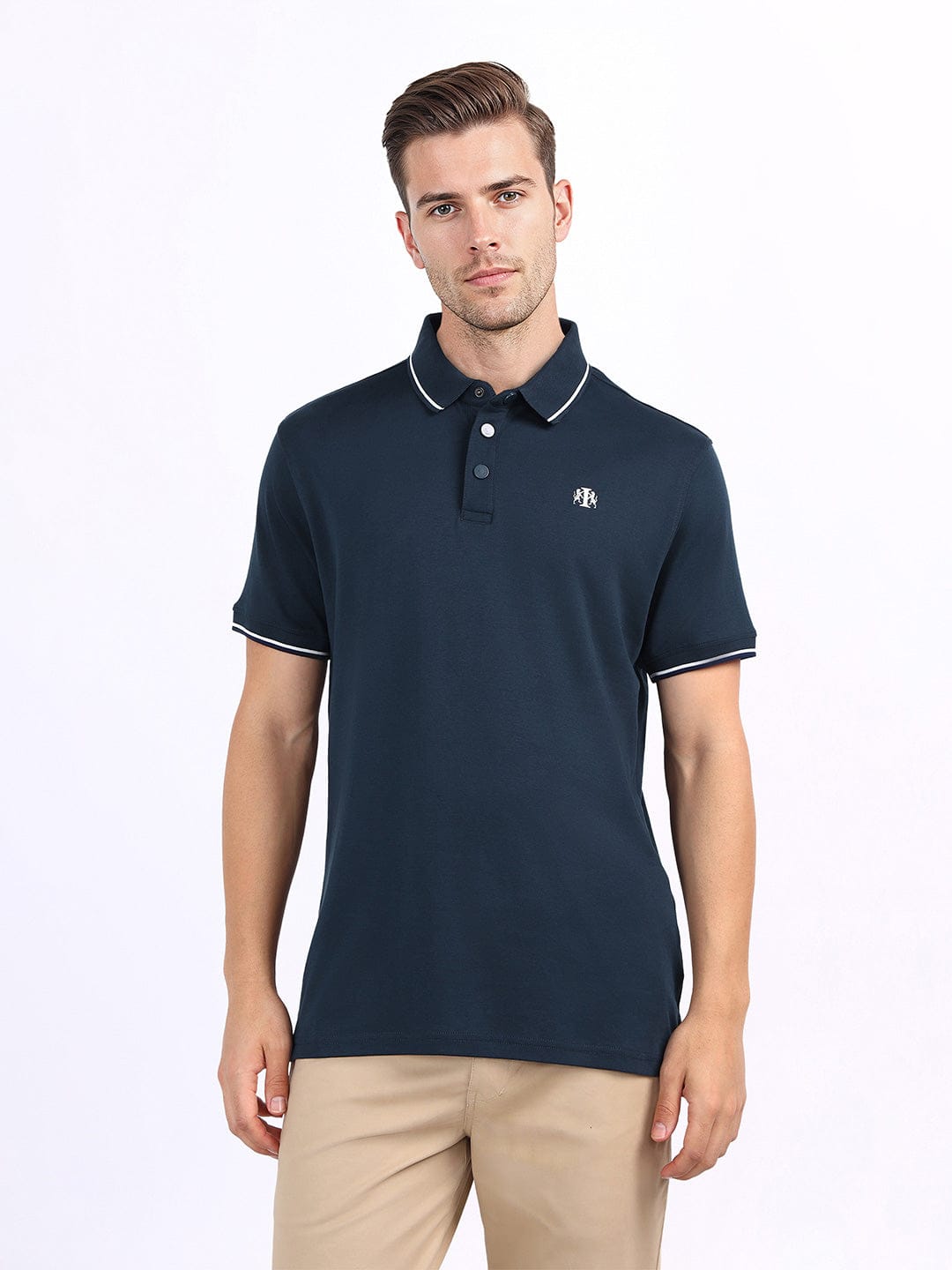 Iconic Men Blue Solid Polo Tshirt