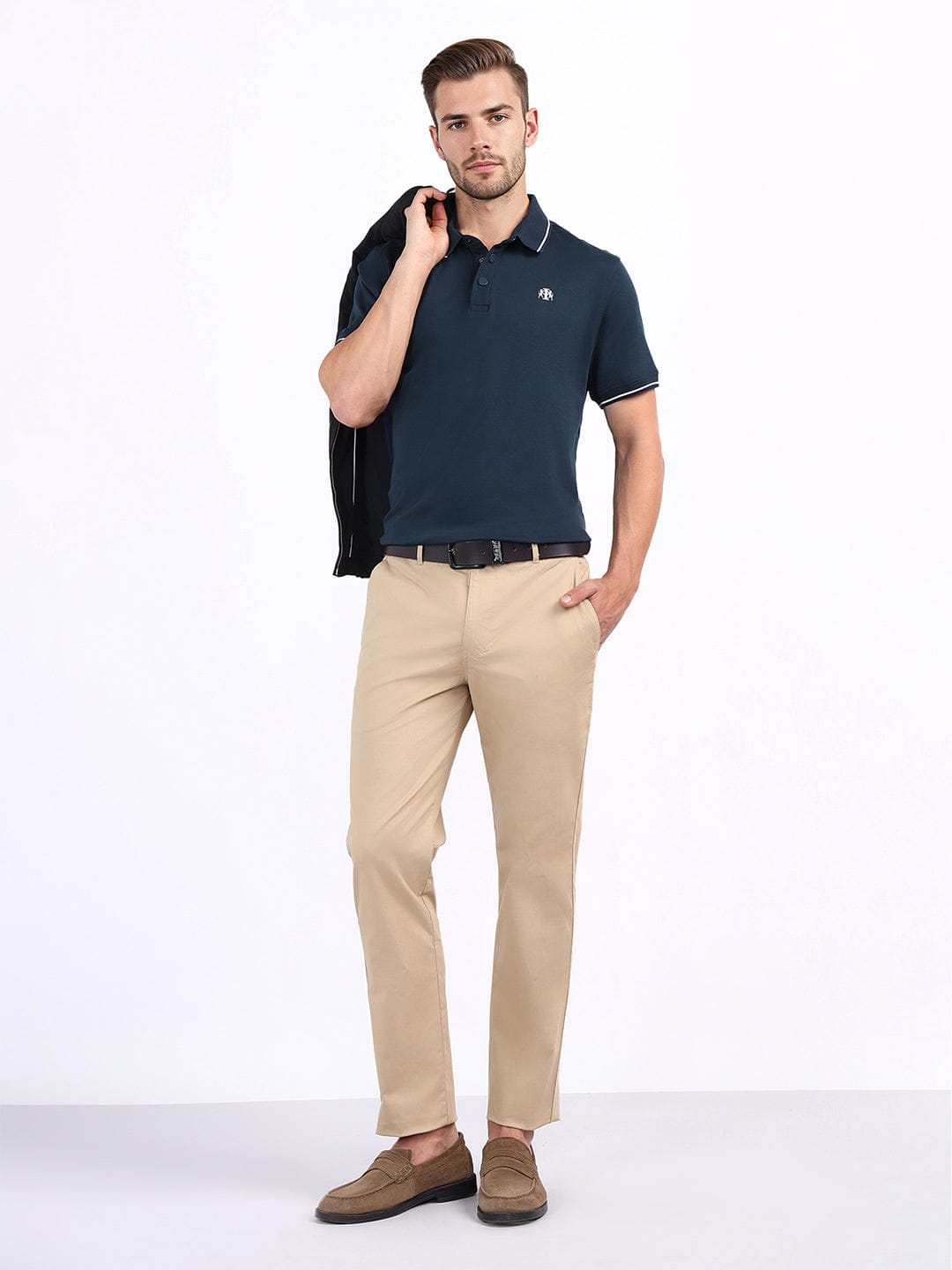 Iconic Men Blue Solid Polo Tshirt