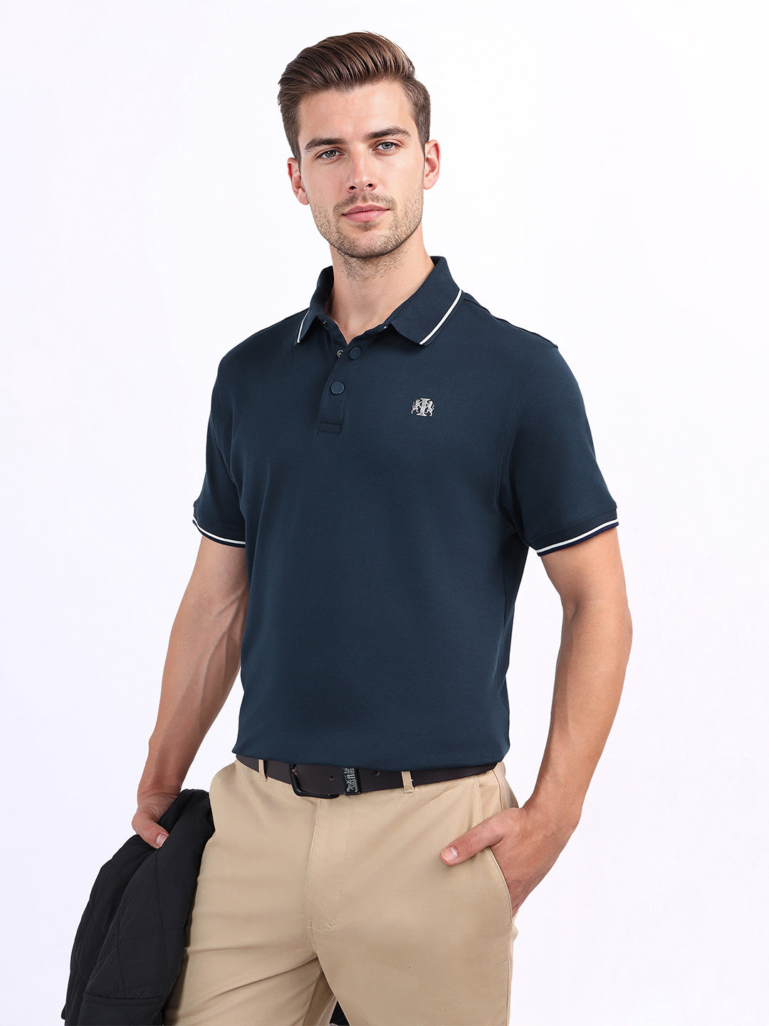 Iconic Men Blue Solid Polo Tshirt