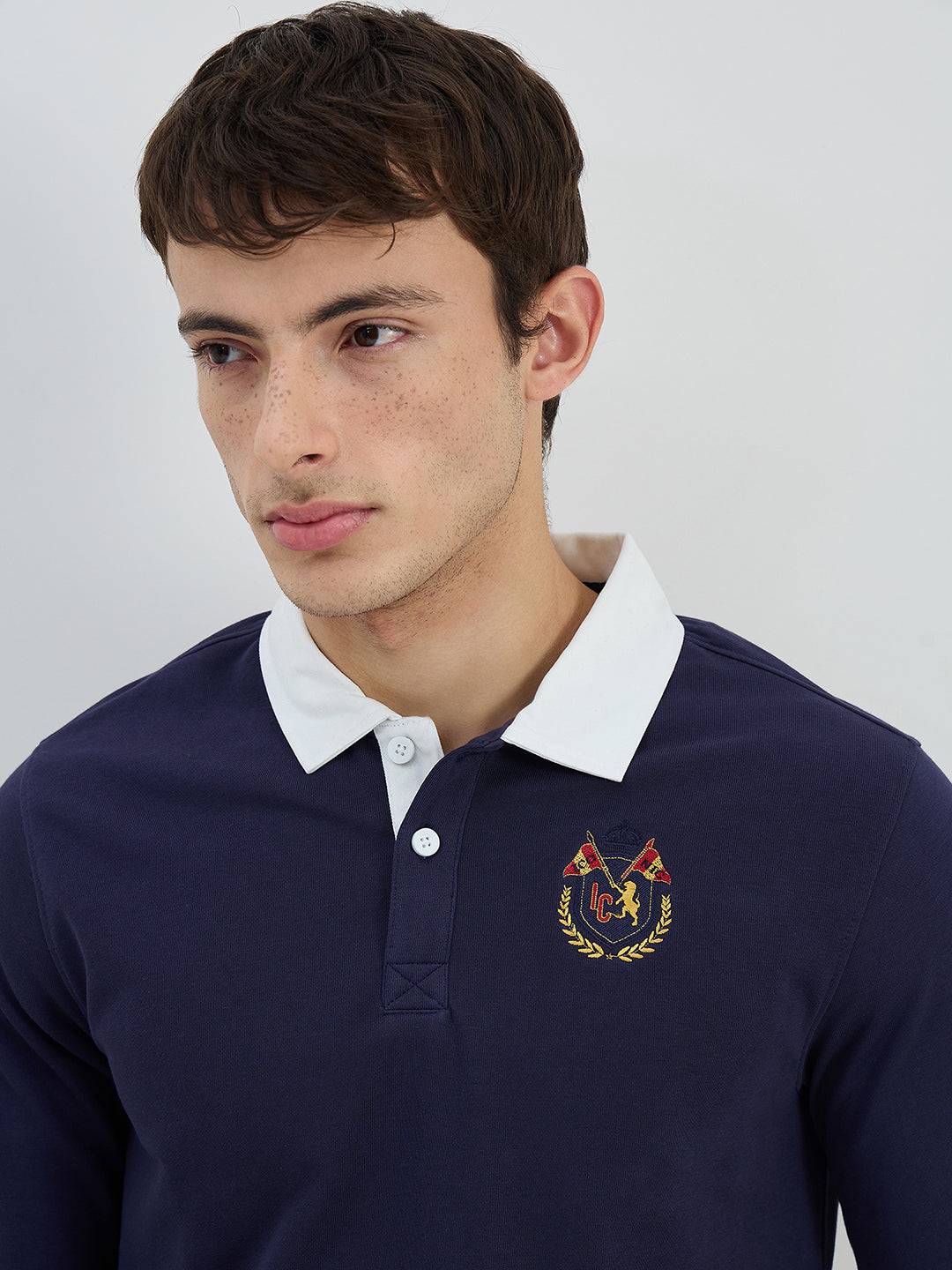 Iconic Men Regular Fit Navy Blue Logo Polo T-shirt