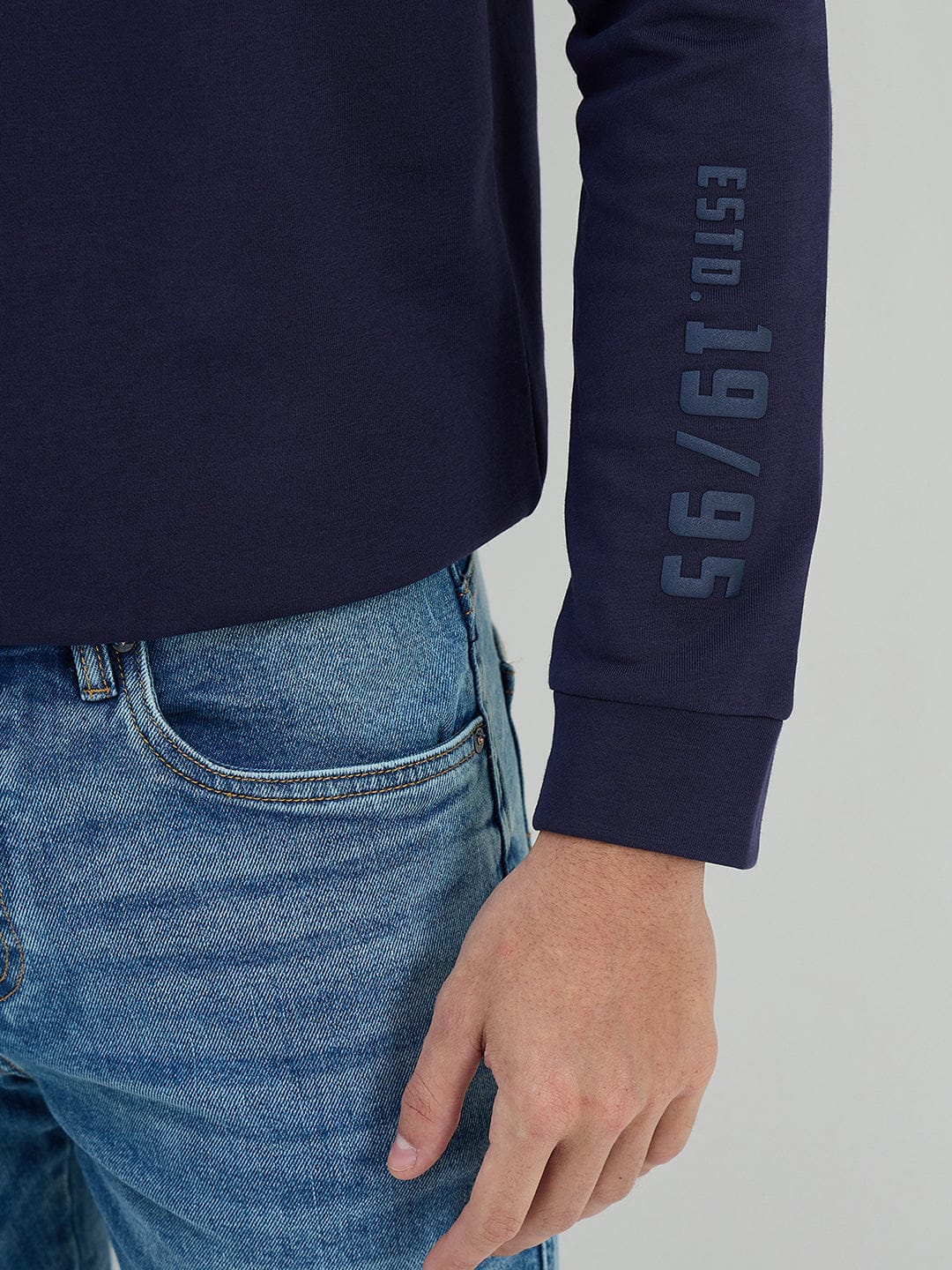 Iconic Men Regular Fit Navy Blue Logo Polo T-shirt