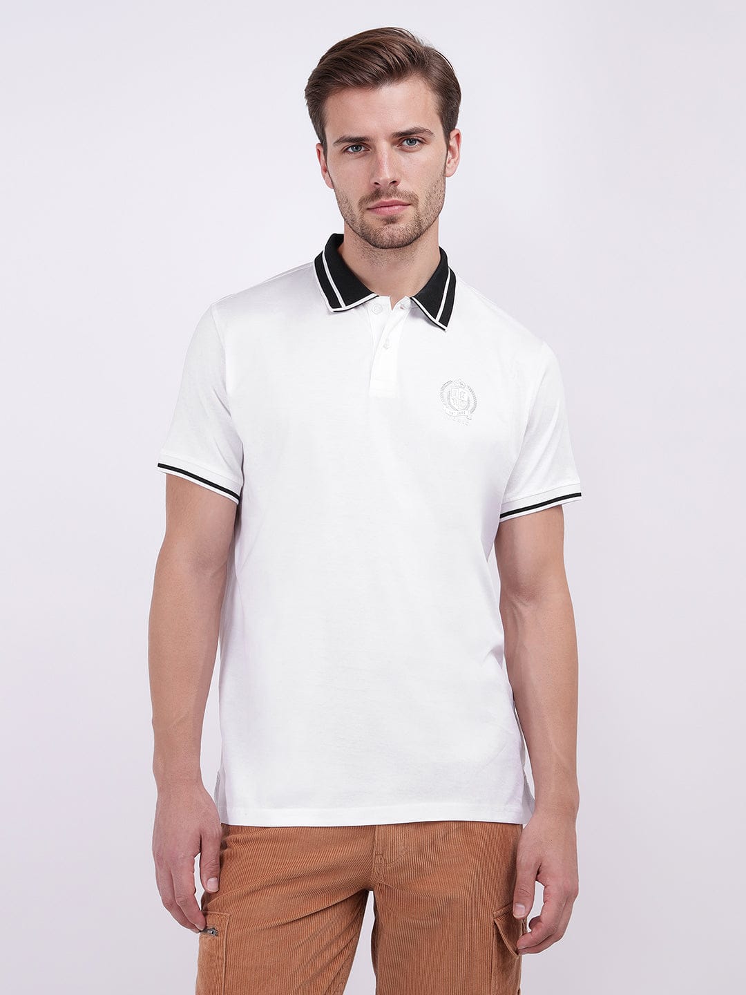 Iconic Men White Solid Polo Tshirt