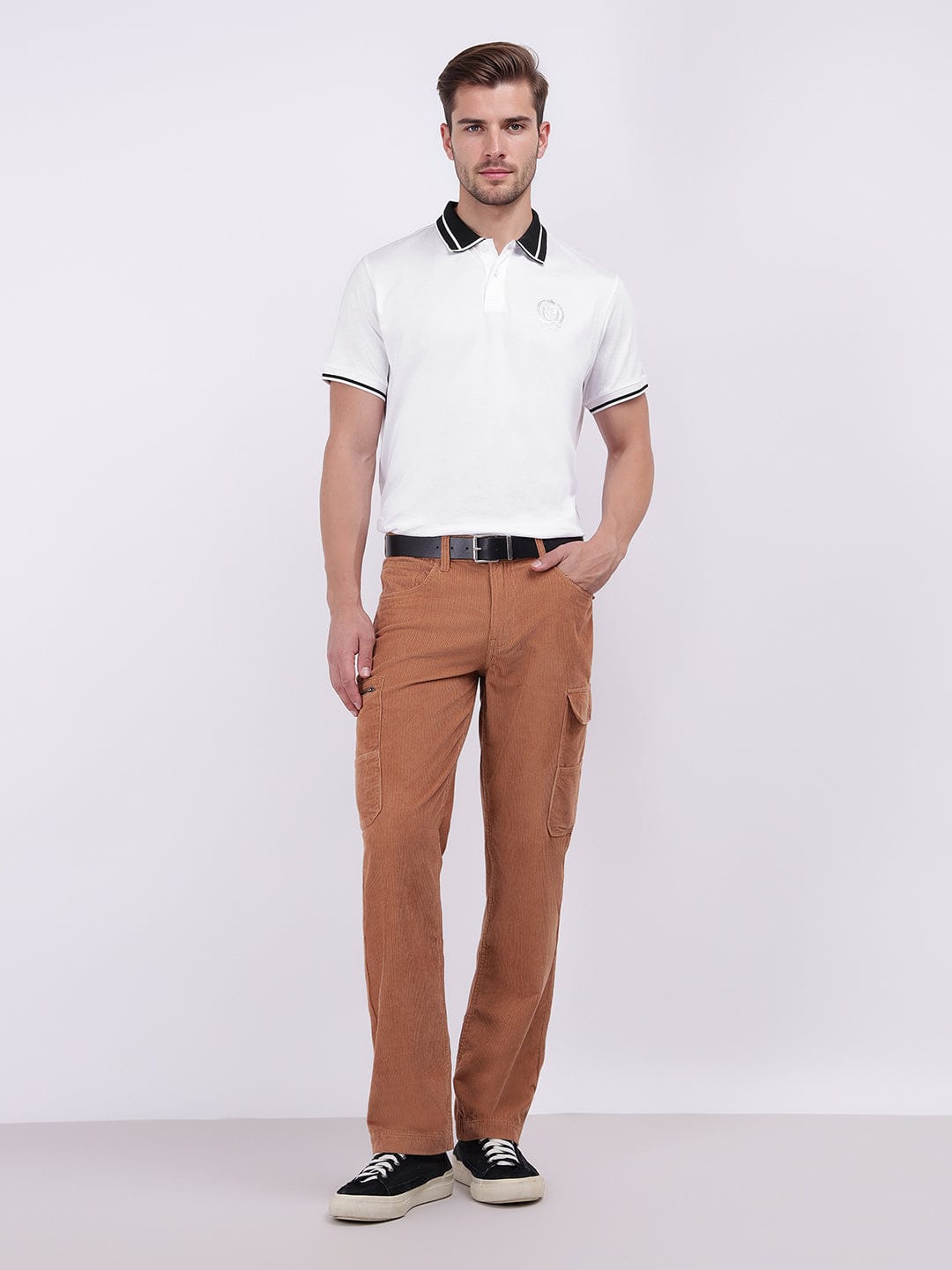 Iconic Men White Solid Polo Tshirt