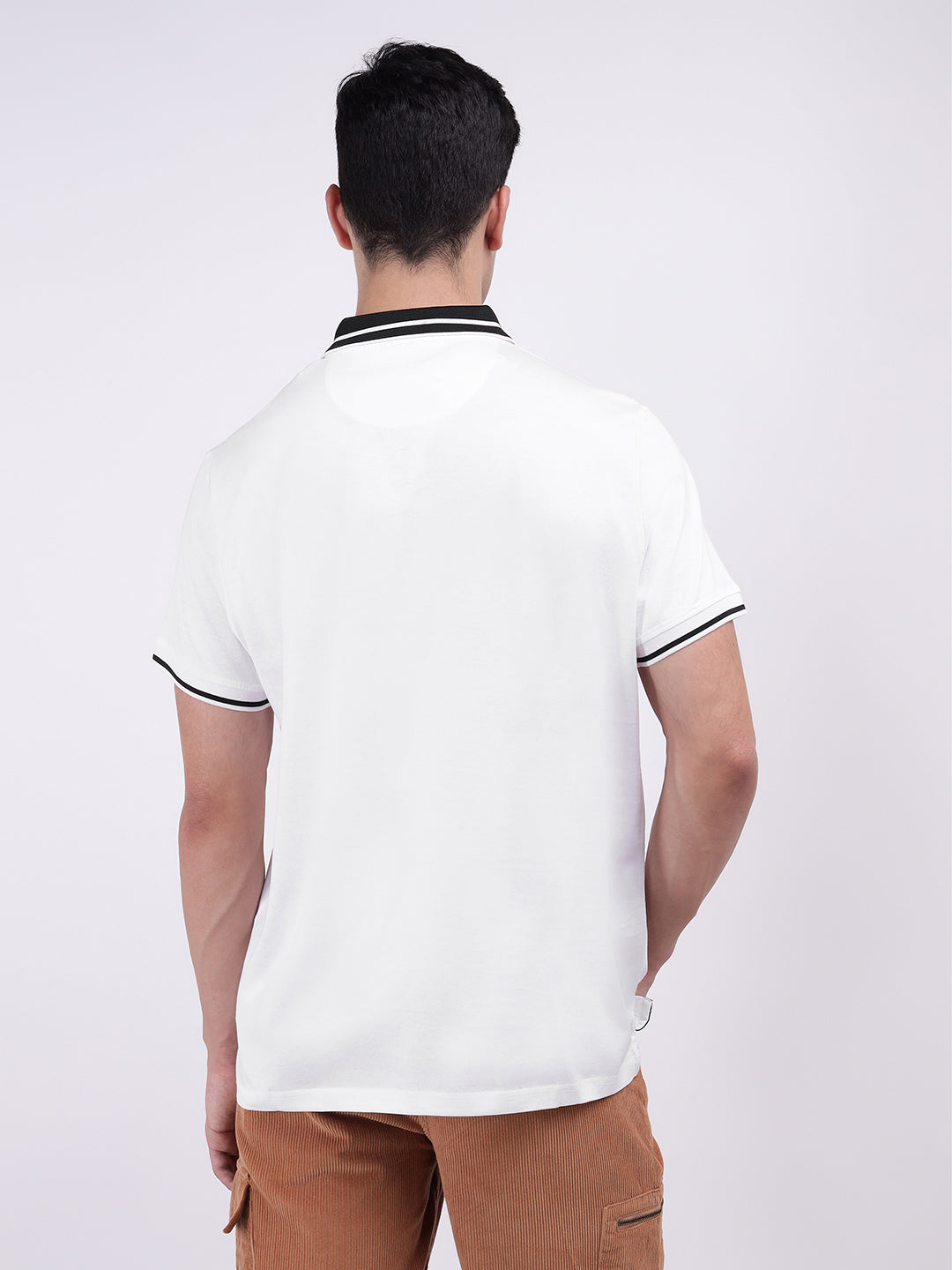 Iconic Men White Solid Polo Tshirt
