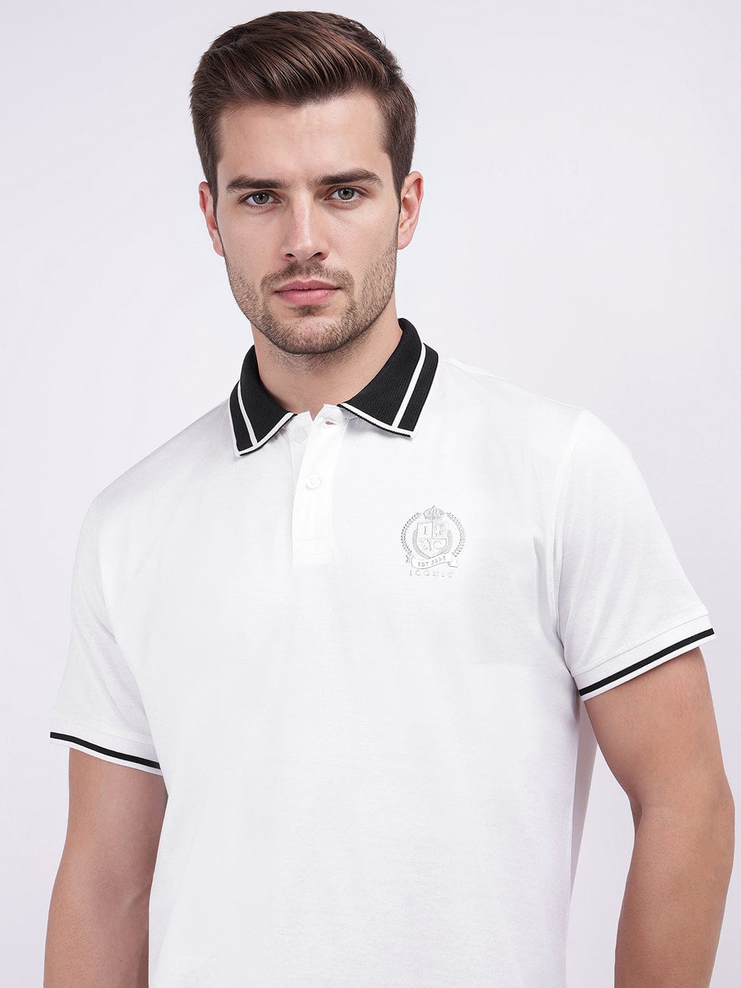 Iconic Men White Solid Polo Tshirt
