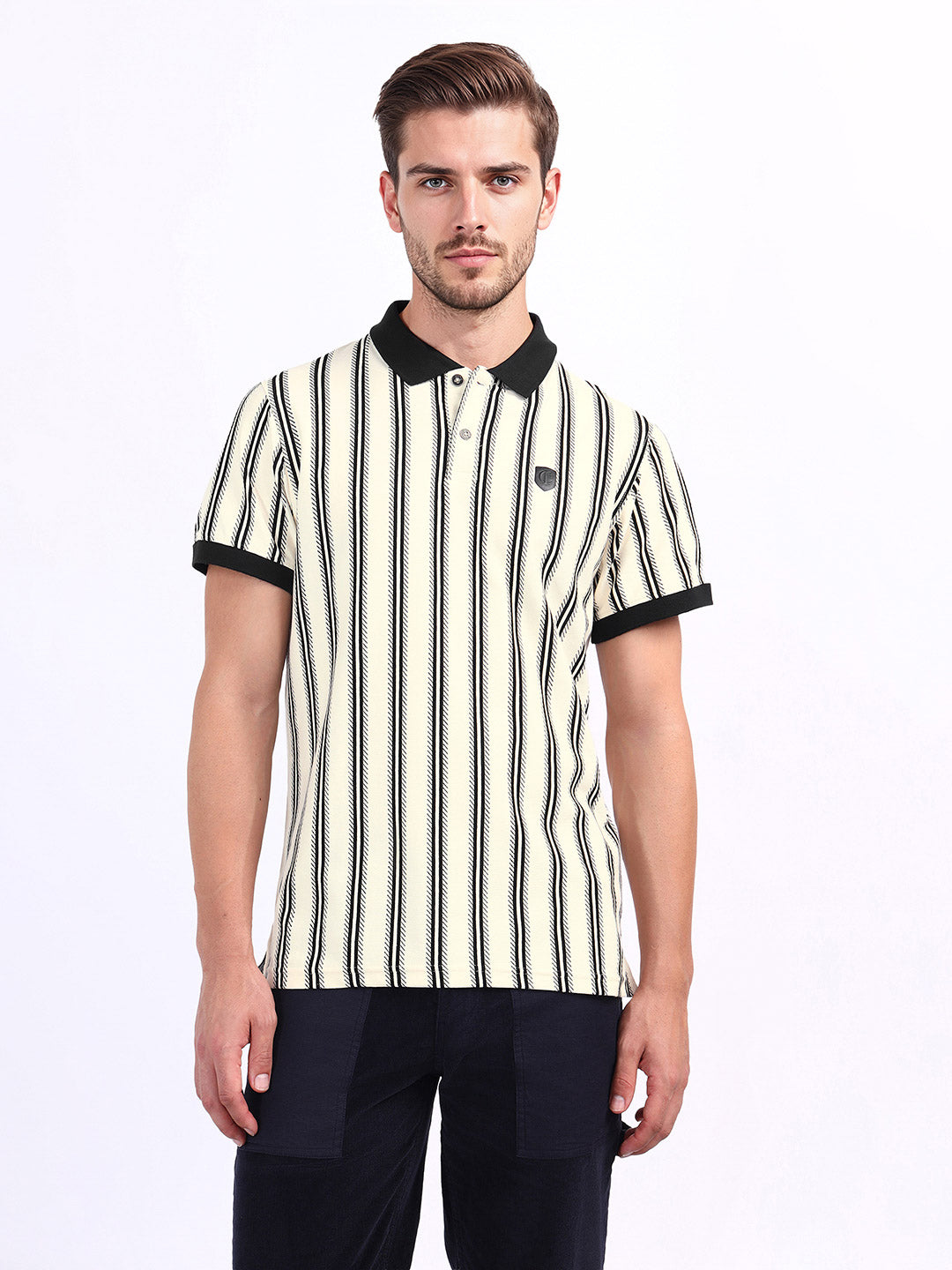 Iconic Men White Striped Polo Tshirt