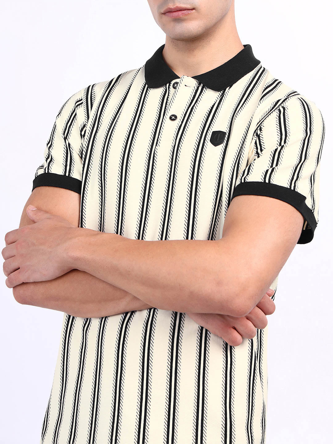 Iconic Men White Striped Polo Tshirt