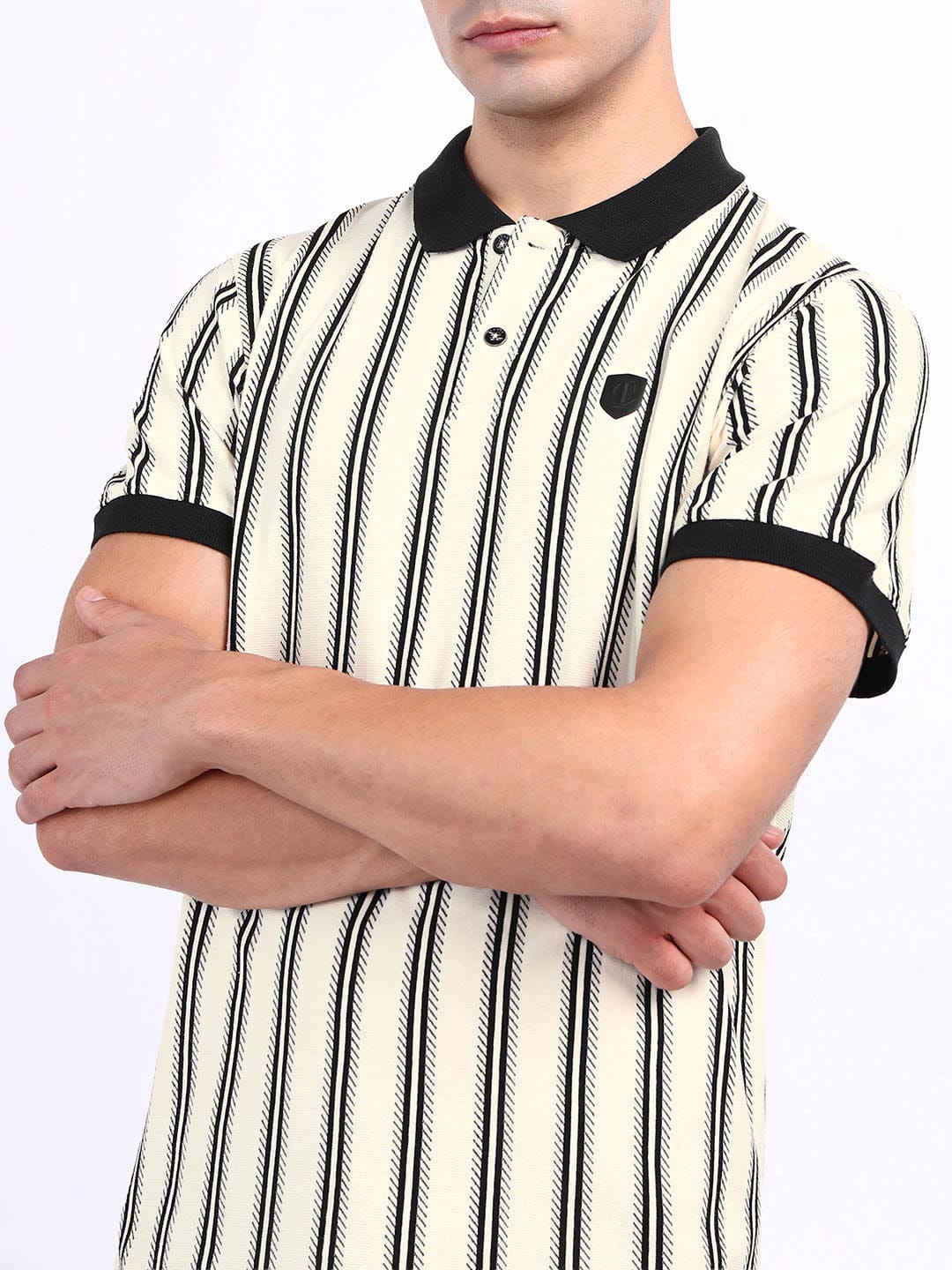 Iconic Men White Striped Polo Tshirt