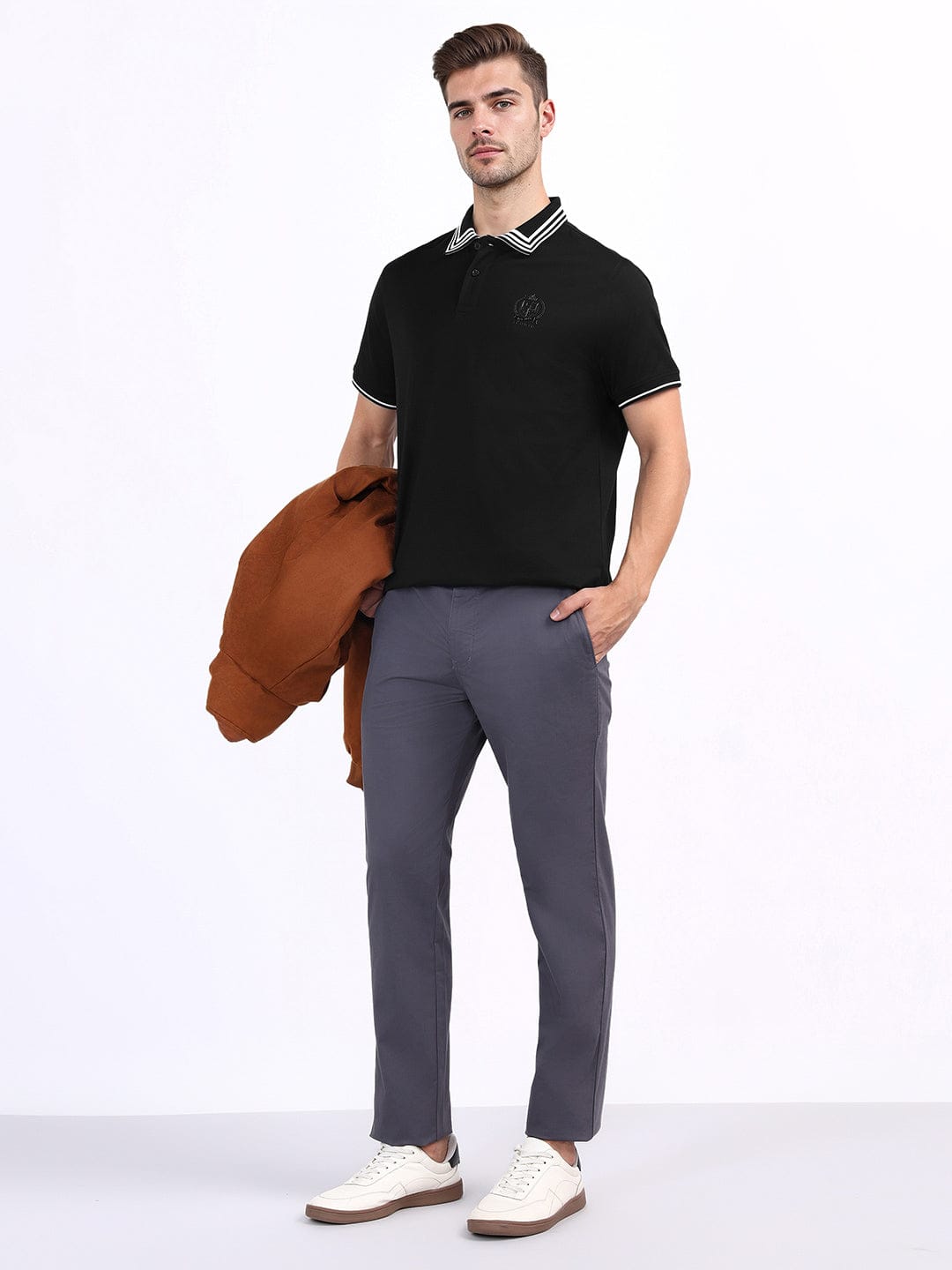 Iconic Men Black Solid Polo Tshirt