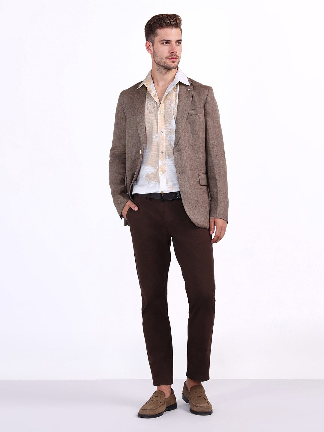Iconic Men Beige Printed Collar Shirt