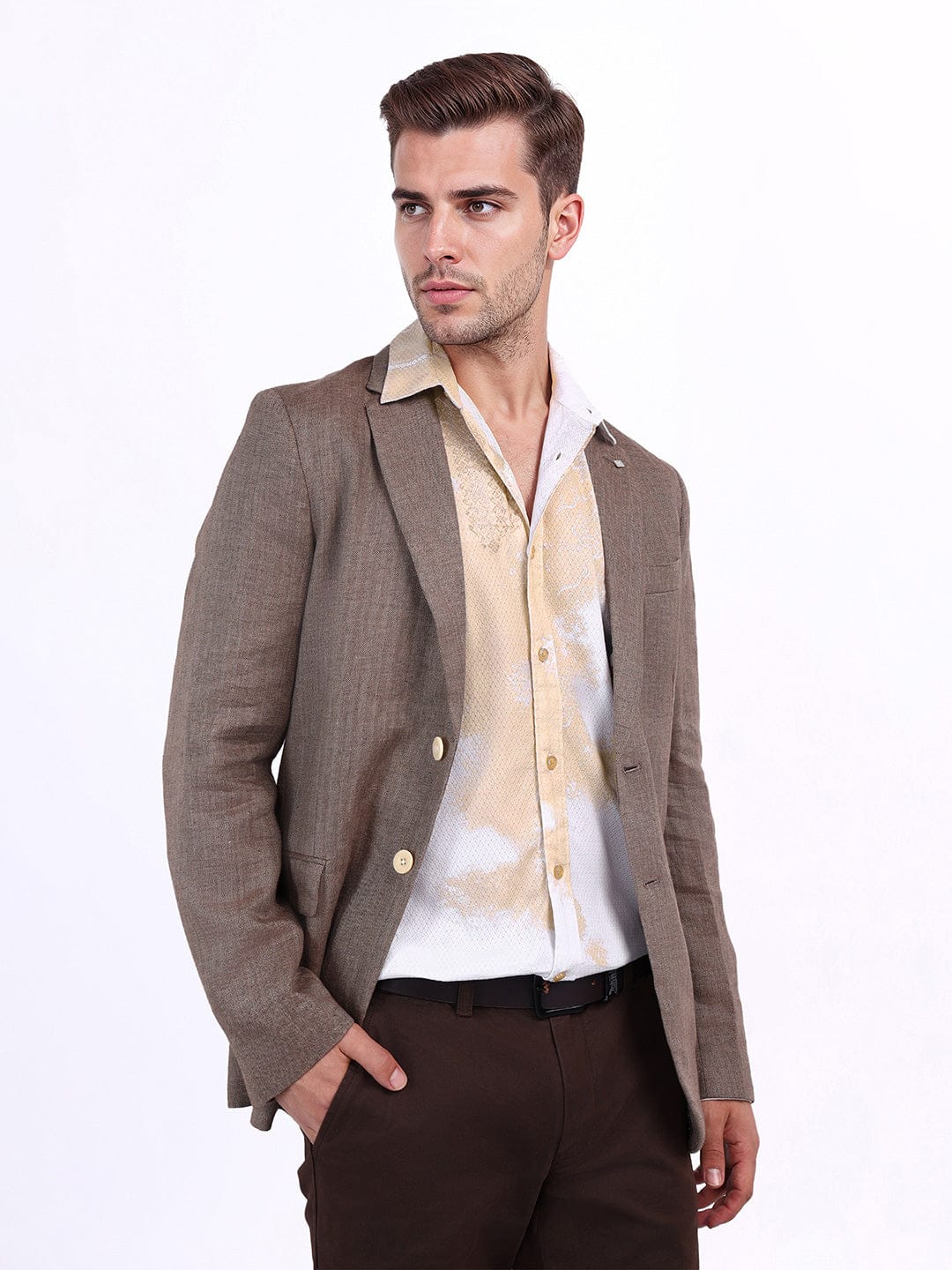 Iconic Men Beige Printed Collar Shirt