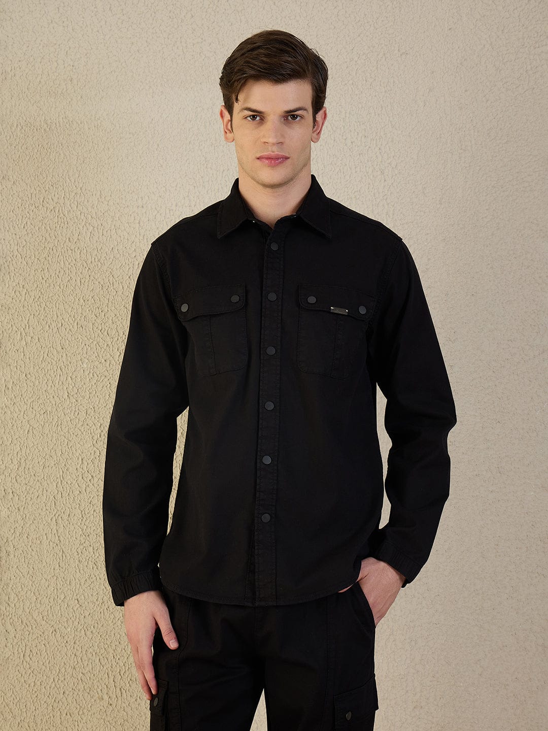Iconic Men Black Solid Collared Shirt