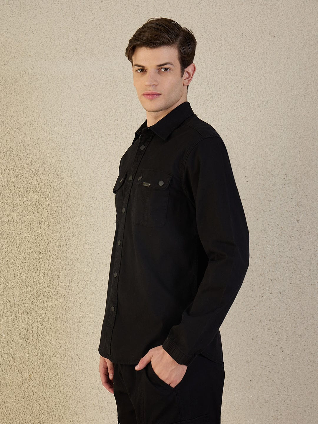 Iconic Men Black Solid Collared Shirt