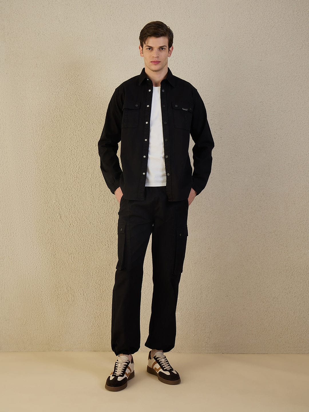 Iconic Men Black Solid Collared Shirt