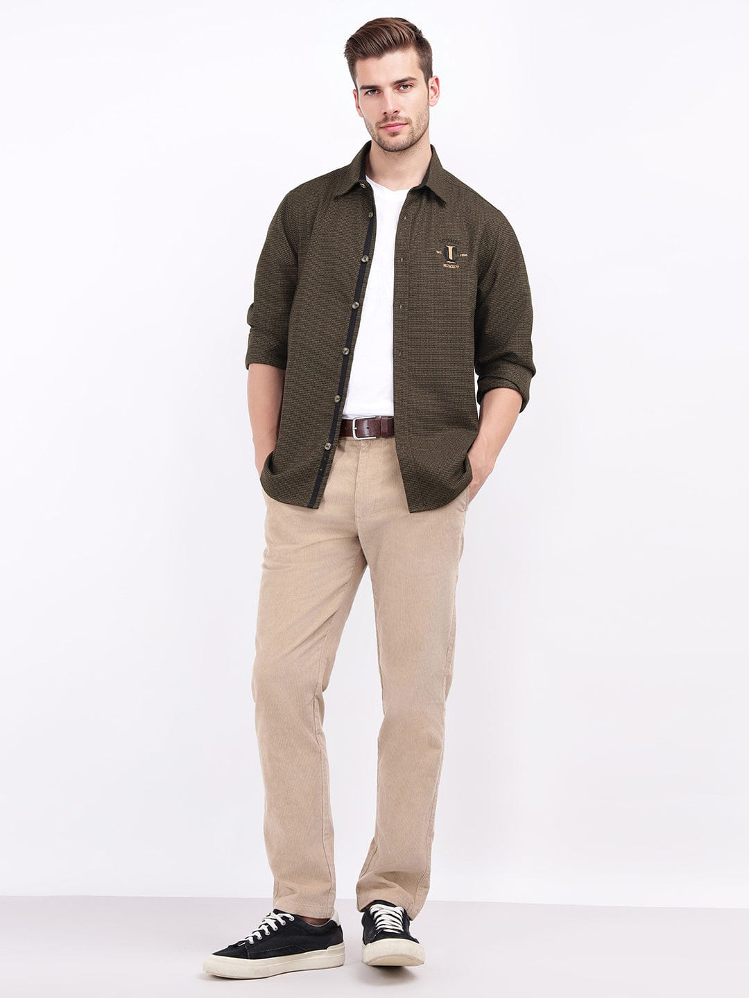 Iconic Men Brown Tweed Collar Shirt